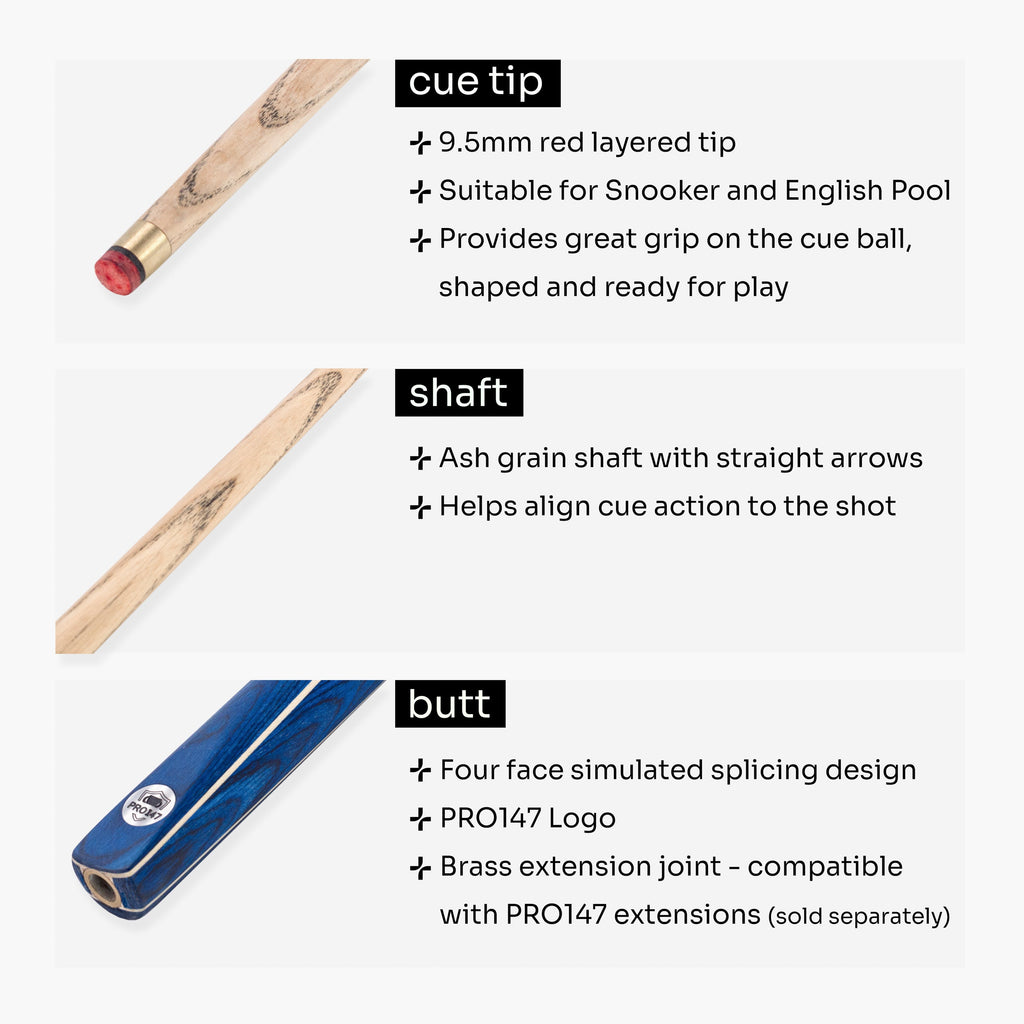 PRO147 Windsor 57 Inch 2 Piece Ash Snooker and Pool Cue with 9.5mm Tip