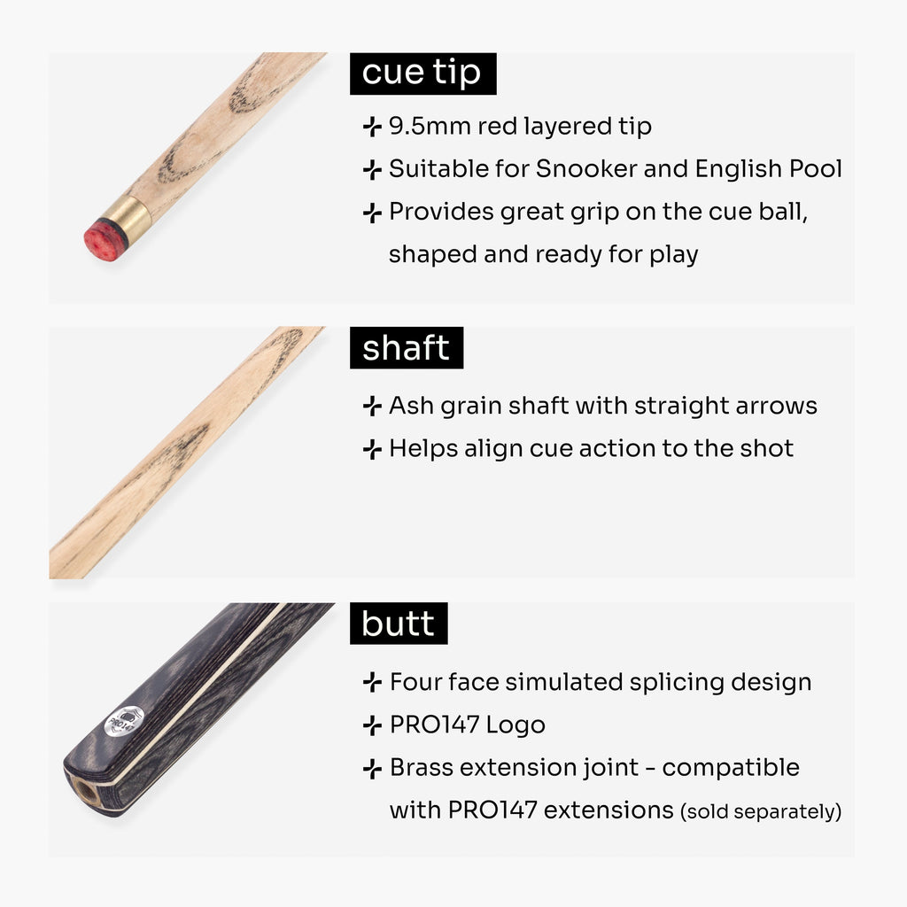 PRO147 Windsor 57 Inch 2 Piece Ash Snooker and Pool Cue with 9.5mm Tip