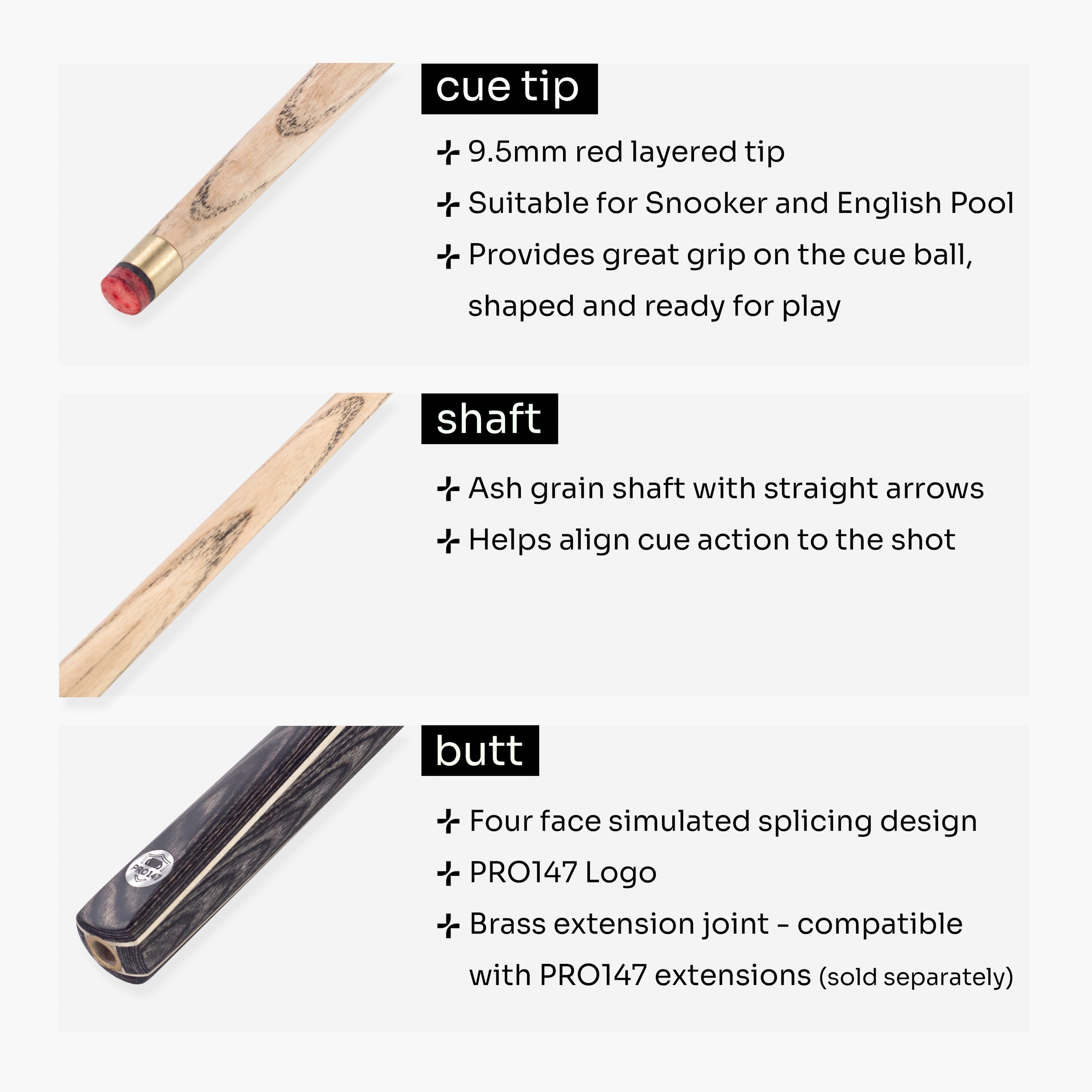 PRO147 Windsor 57 Inch 2 Piece Ash Snooker and Pool Cue with 9.5mm Tip