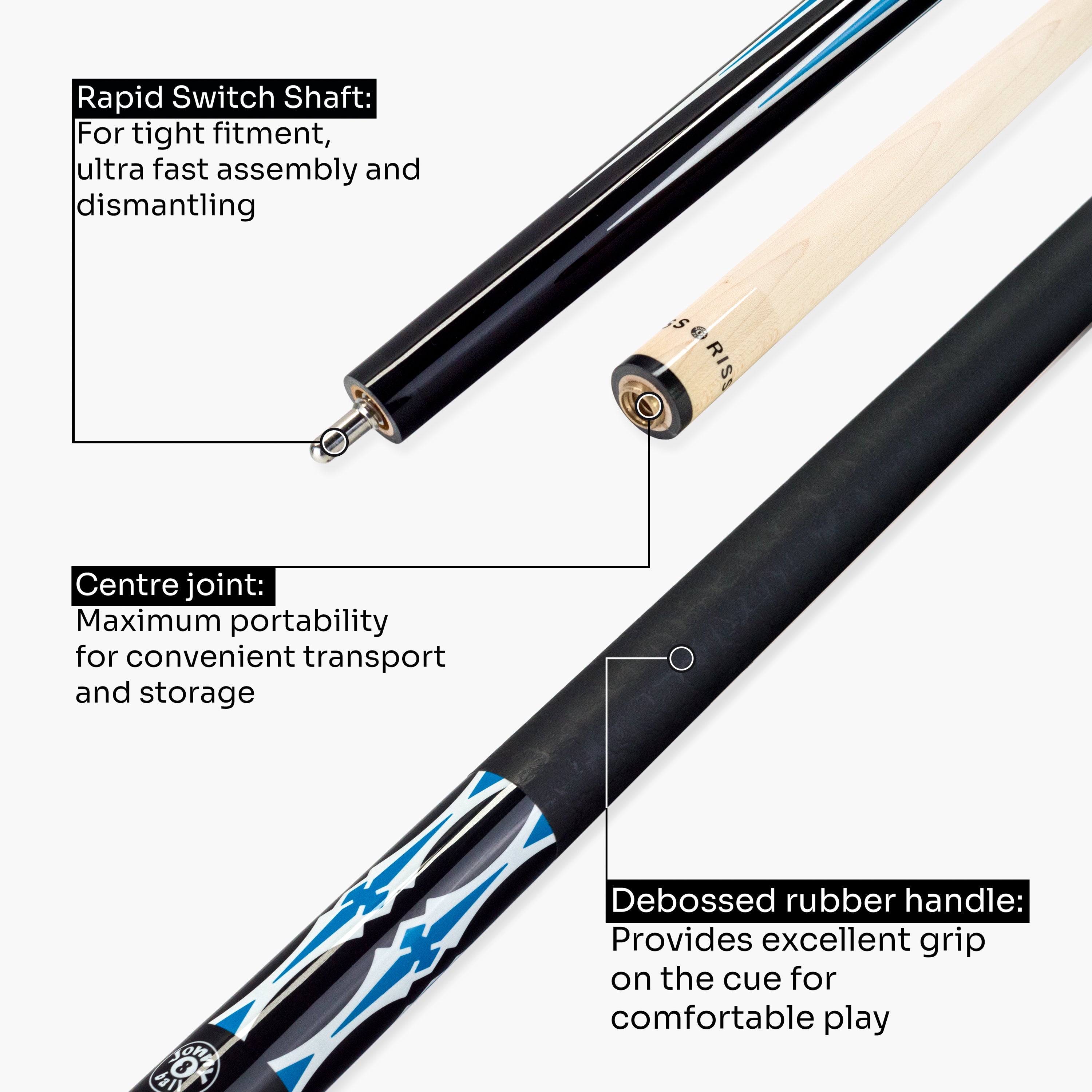 Jonny 8 Ball black American pool break cue