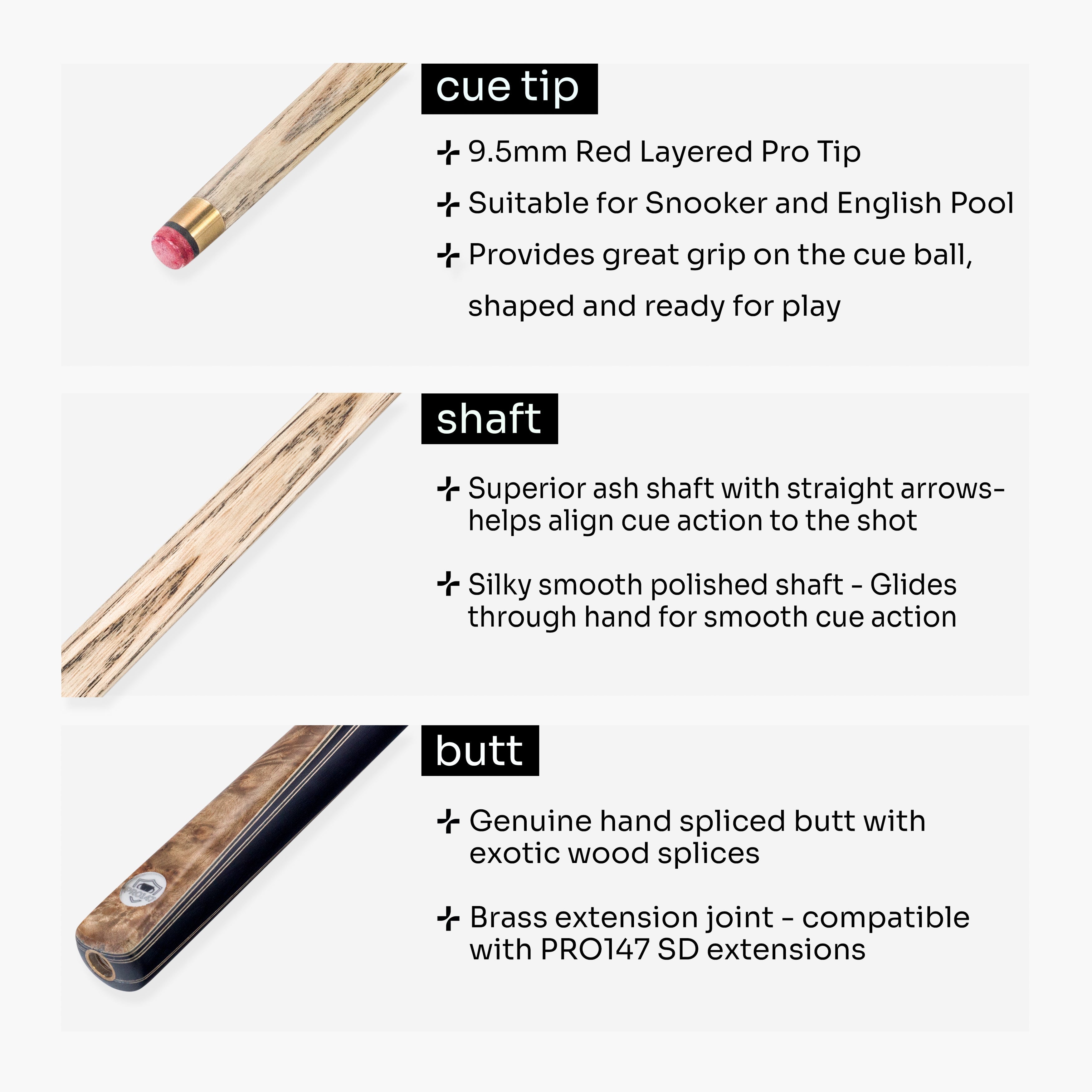 PRO147 Pearl Series Gold Burl 3/4 Joint Deluxe Cue and Case Set with 9.5mm Professional Red Leather Tip