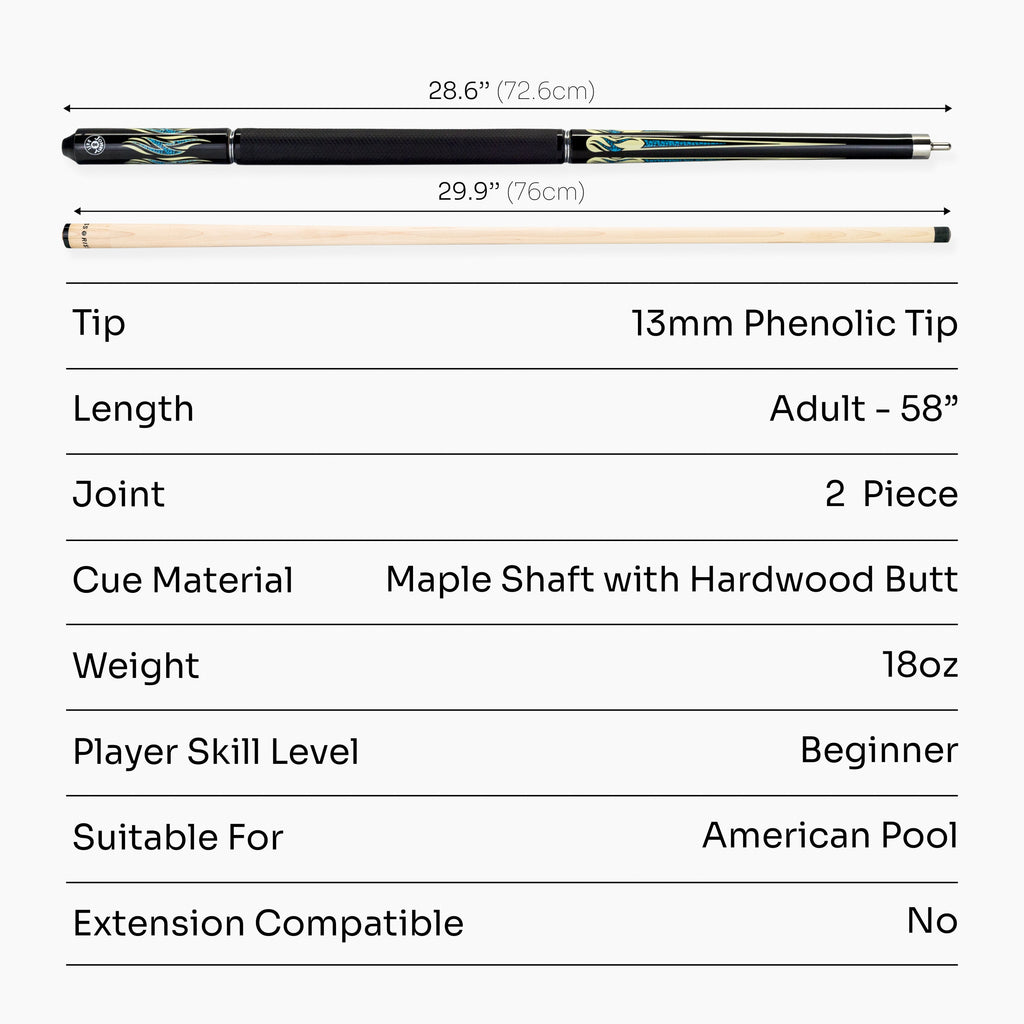 Jonny 8 Ball Aqua Riss American pool break jump cue
