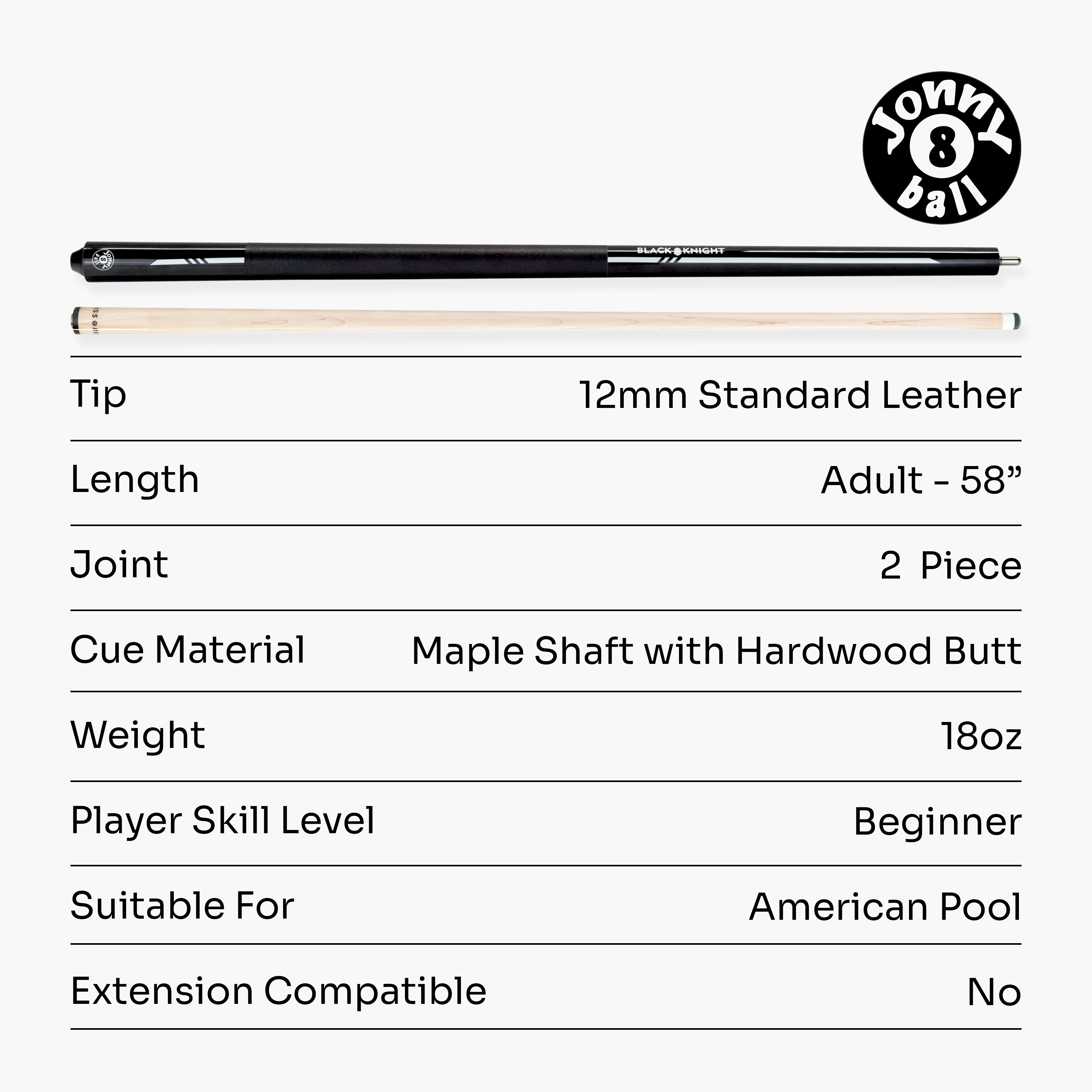 Jonny 8 Ball black 58-inch American pool cue