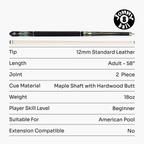 Jonny 8 Ball blue 58-inch American pool cue