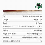 PRO147 Traditional CHAMPION 57 Inch 2 Piece Pool Snooker Cue with 9.5mm Tip - SE13