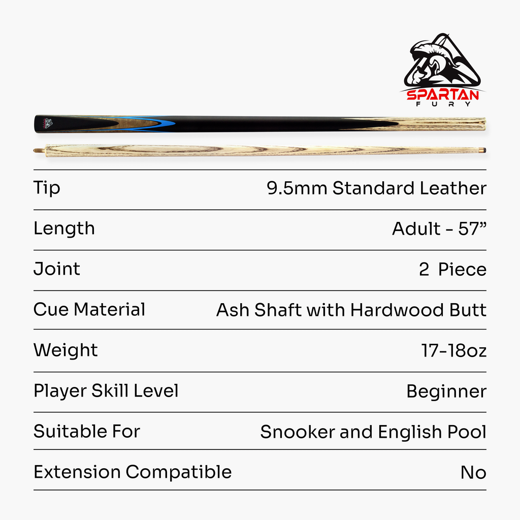 Spartan Fury CONQUEST 2 Piece Matching Ash Centre Joint Snooker Pool Cue 9.5mm Tip