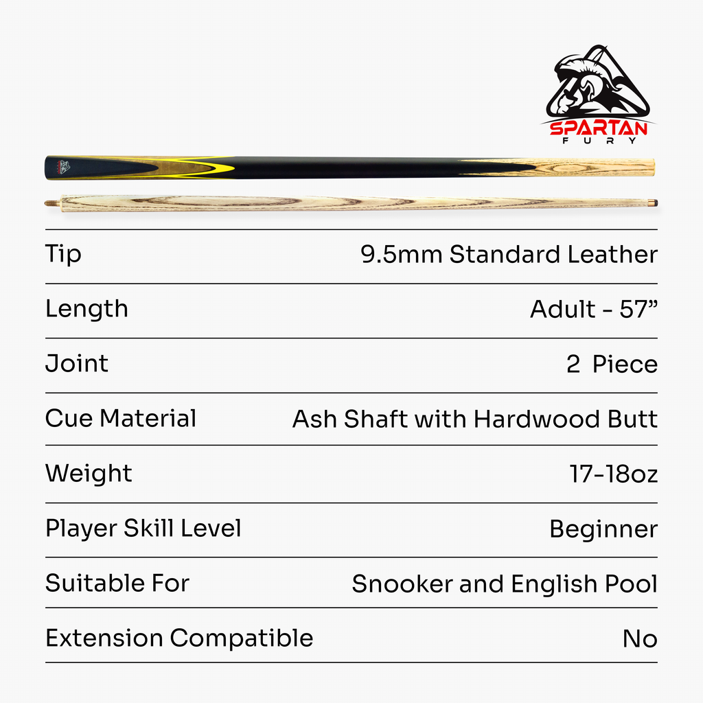 Spartan Fury CONQUEST 2 Piece Matching Ash Centre Joint Snooker Pool Cue 9.5mm Tip