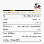 Spartan Fury CONQUEST 2 Piece Matching Ash Centre Joint Snooker Pool Cue 9.5mm Tip