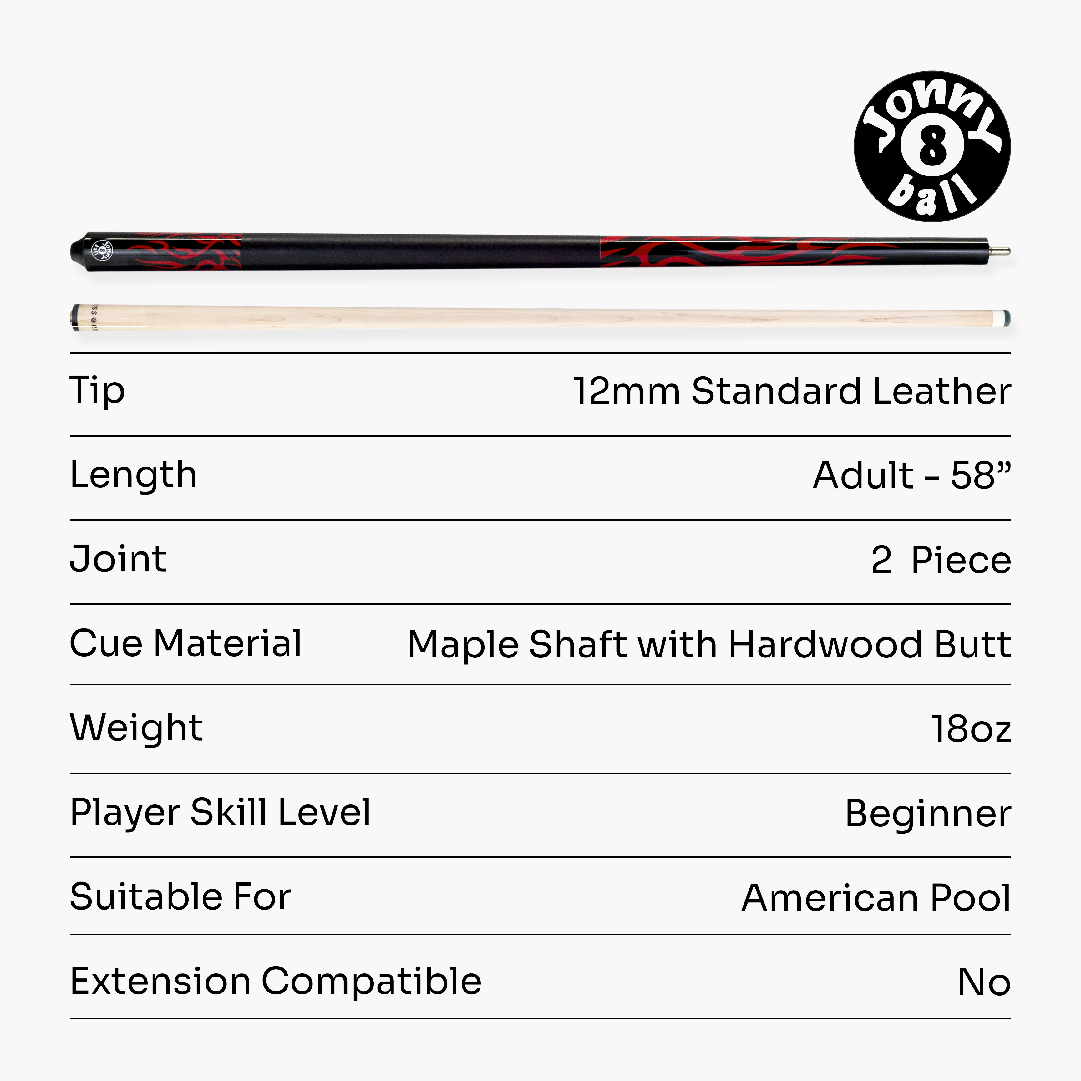 Jonny 8 Ball black 58-inch American pool cue