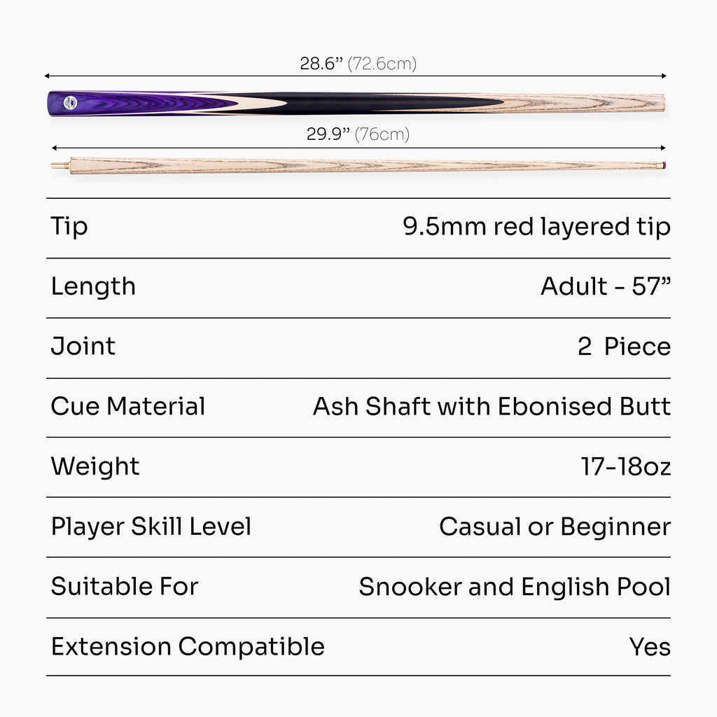 PRO147 Windsor 57 Inch 2 Piece Ash Snooker and Pool Cue with 9.5mm Tip