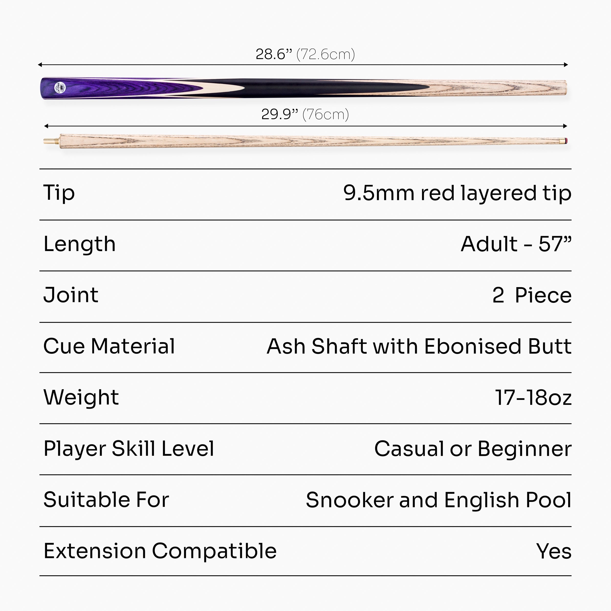 PRO147 Windsor 57 Inch 2 Piece Ash Snooker and Pool Cue with 9.5mm Tip