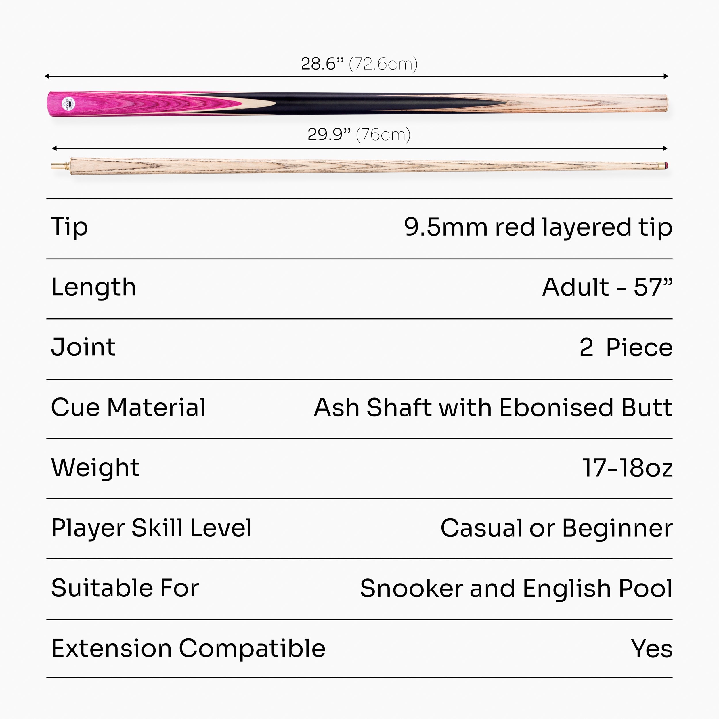 PRO147 Windsor 57 Inch 2 Piece Ash Snooker and Pool Cue with 9.5mm Tip