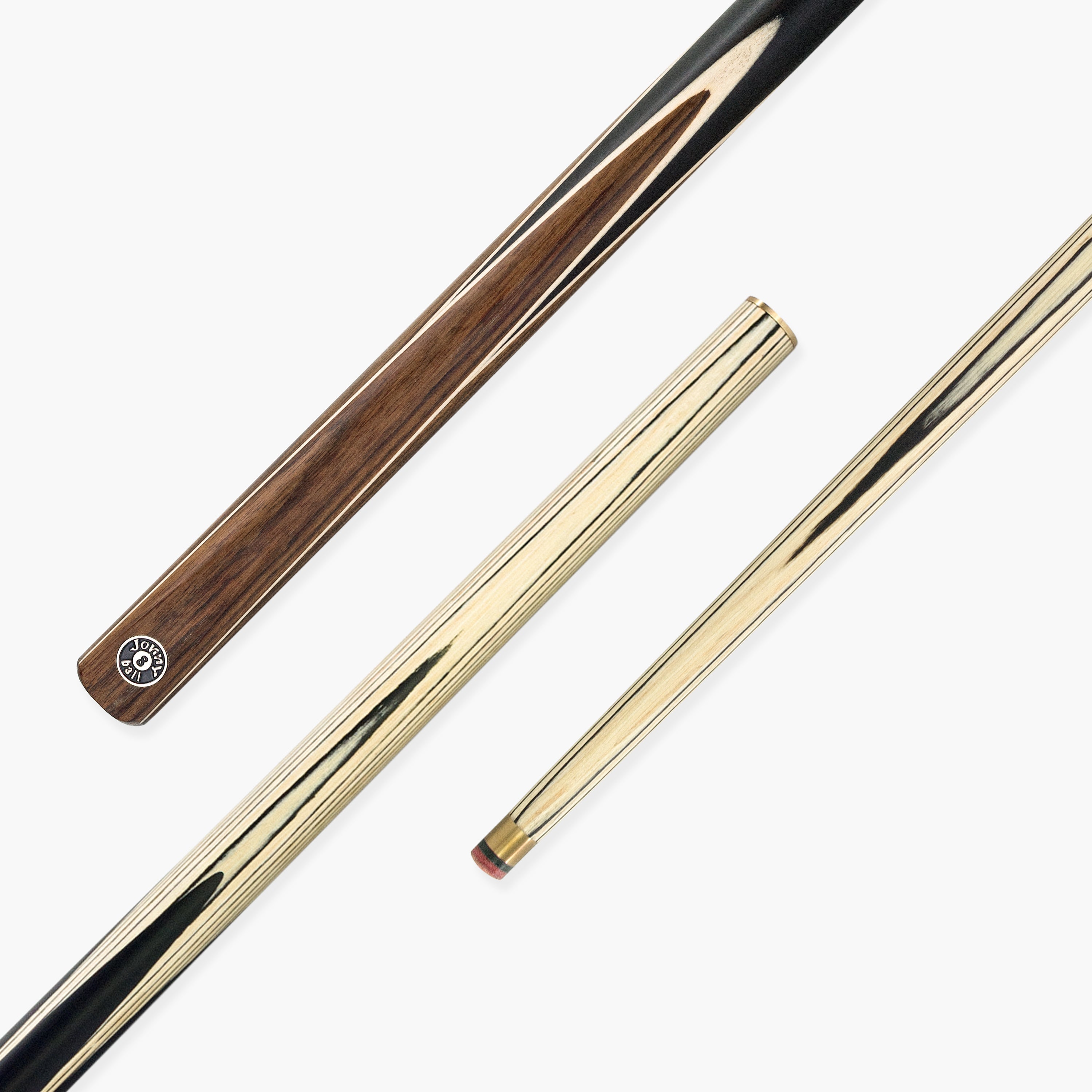 Jonny 8 Ball Walnut 57 Inch Two Piece English Pool Cue with UV Printed Ash Shaft and 8.5mm Red Layered Tip