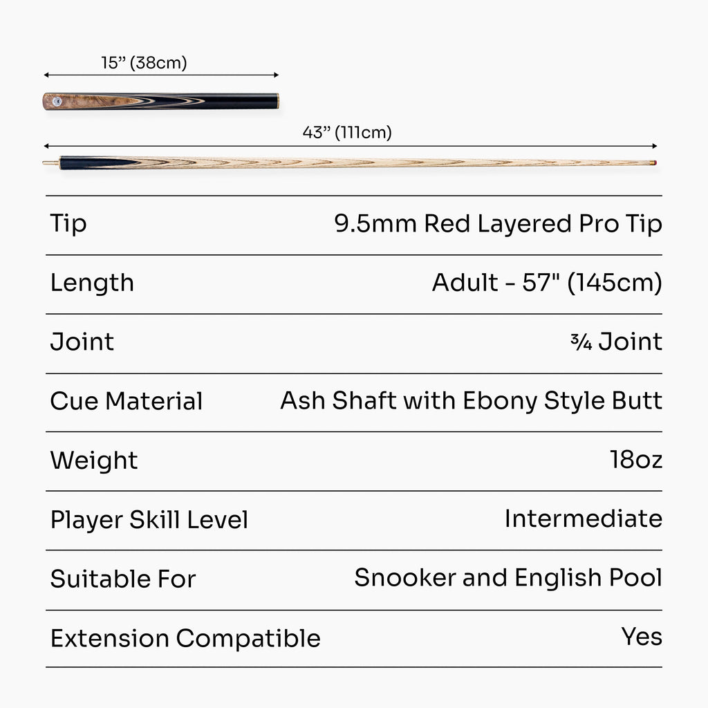 PRO147 Pearl Series Gold Burl 3/4 Joint Deluxe Cue and Case Set with 9.5mm Professional Red Leather Tip
