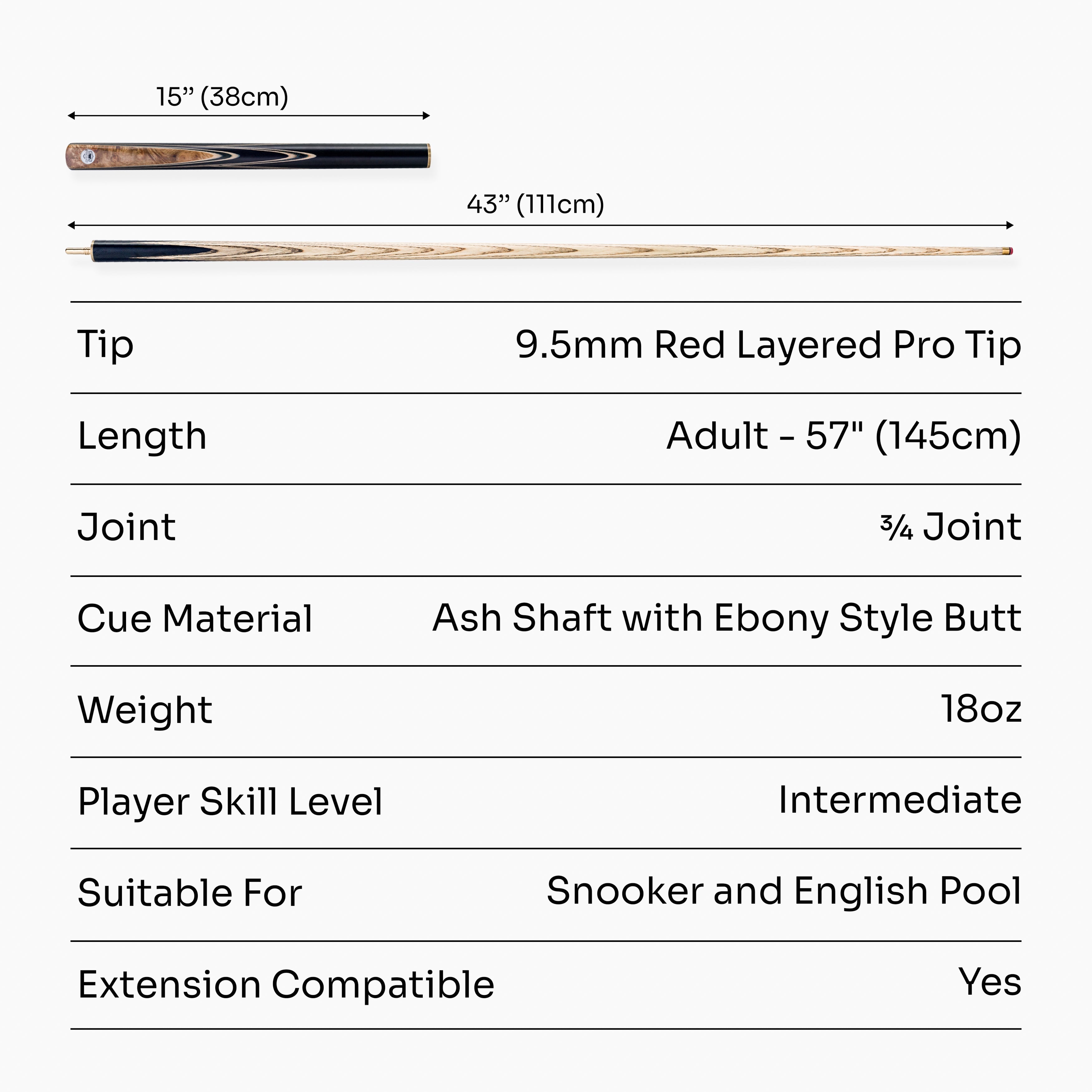 PRO147 Pearl Series Gold Burl 3/4 Joint Deluxe Cue and Case Set with 9.5mm Professional Red Leather Tip