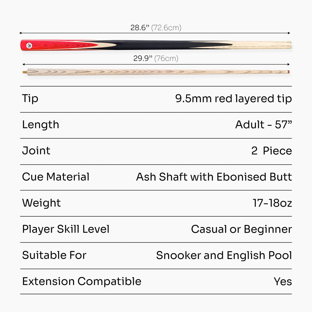 PRO147 Windsor 57 Inch 2 Piece Ash Snooker and Pool Cue with 9.5mm Tip