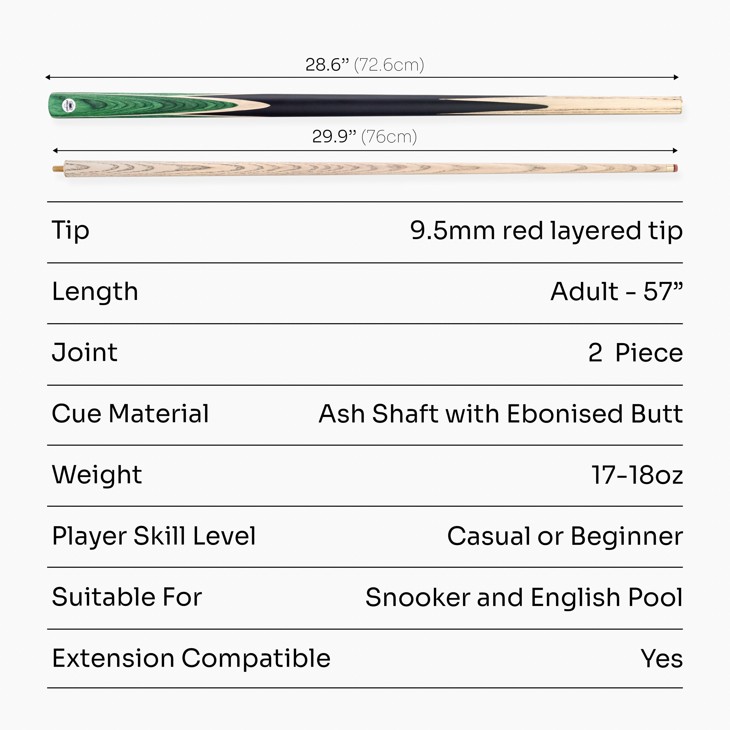 PRO147 Windsor 57 Inch 2 Piece Ash Snooker and Pool Cue with 9.5mm Tip