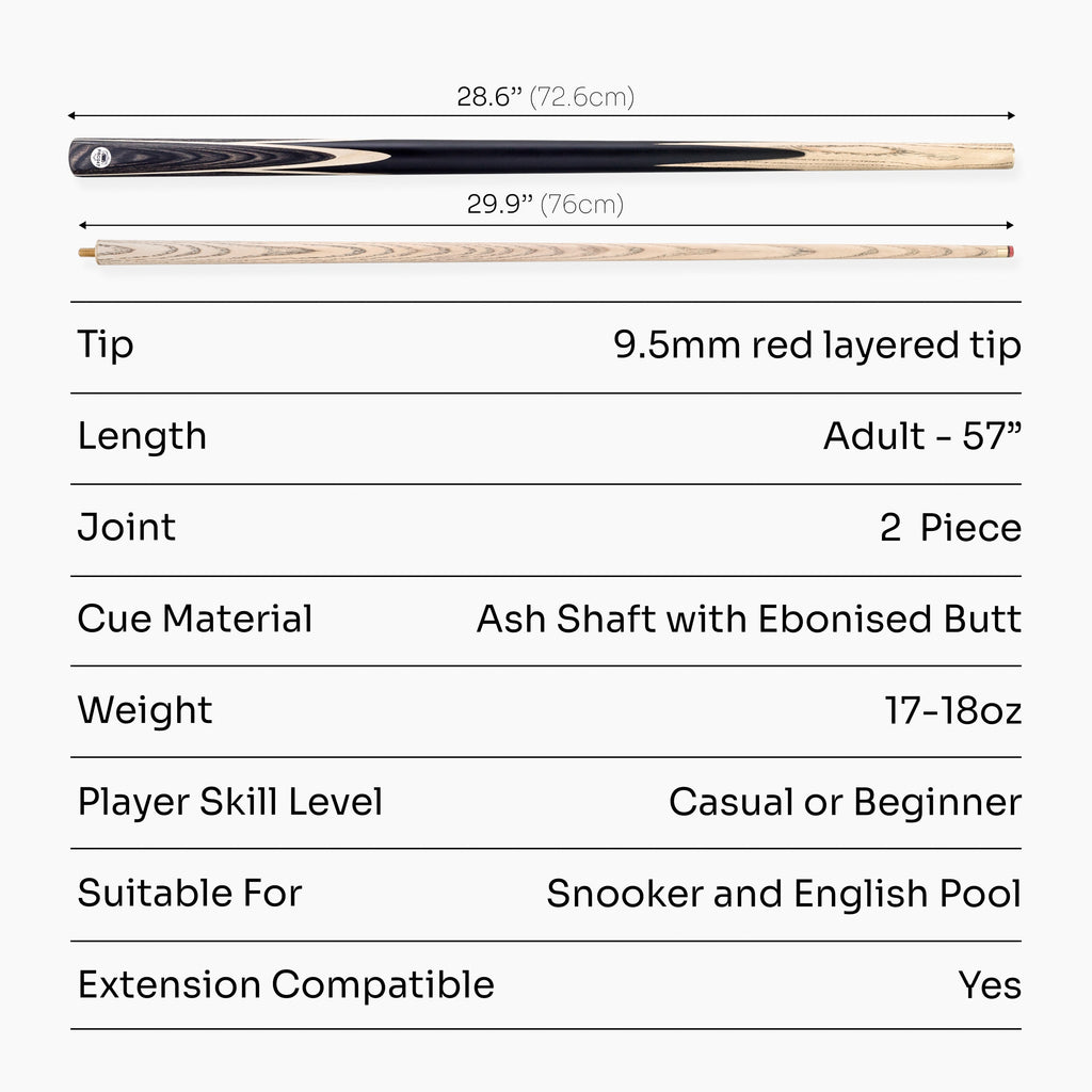 PRO147 Windsor 57 Inch 2 Piece Ash Snooker and Pool Cue with 9.5mm Tip