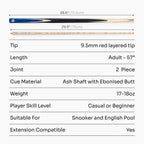 PRO147 Windsor 57 Inch 2 Piece Ash Snooker and Pool Cue with 9.5mm Tip