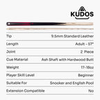 Kudos DIAMOND 57 Inch 2 Piece Snooker and Pool Cue and Soft Case Set 9.5mm Tip