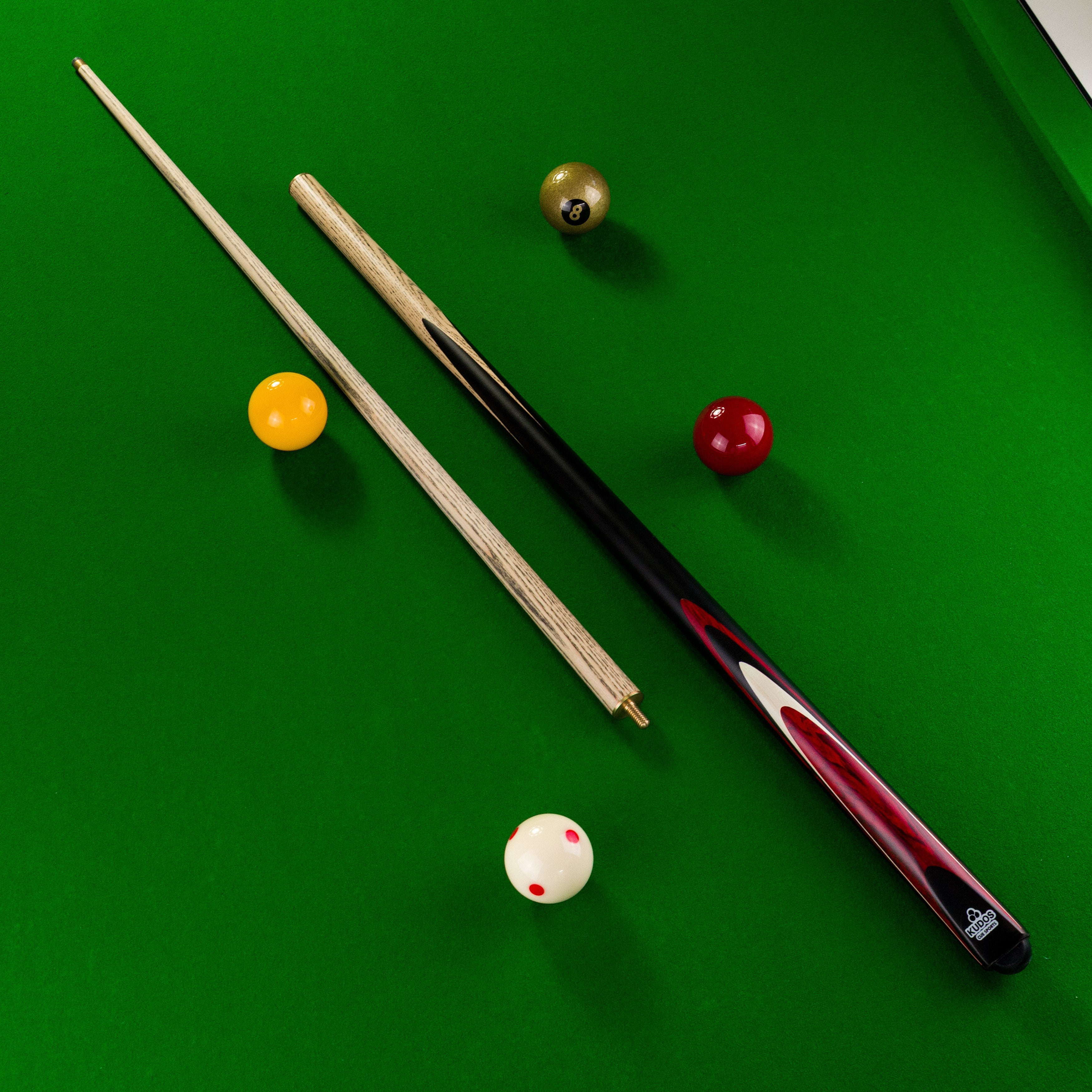 Kudos Red Bullet 57 Inch 2 Piece Centre Joint Ash Snooker Pool Cue with 9.5mm Tip