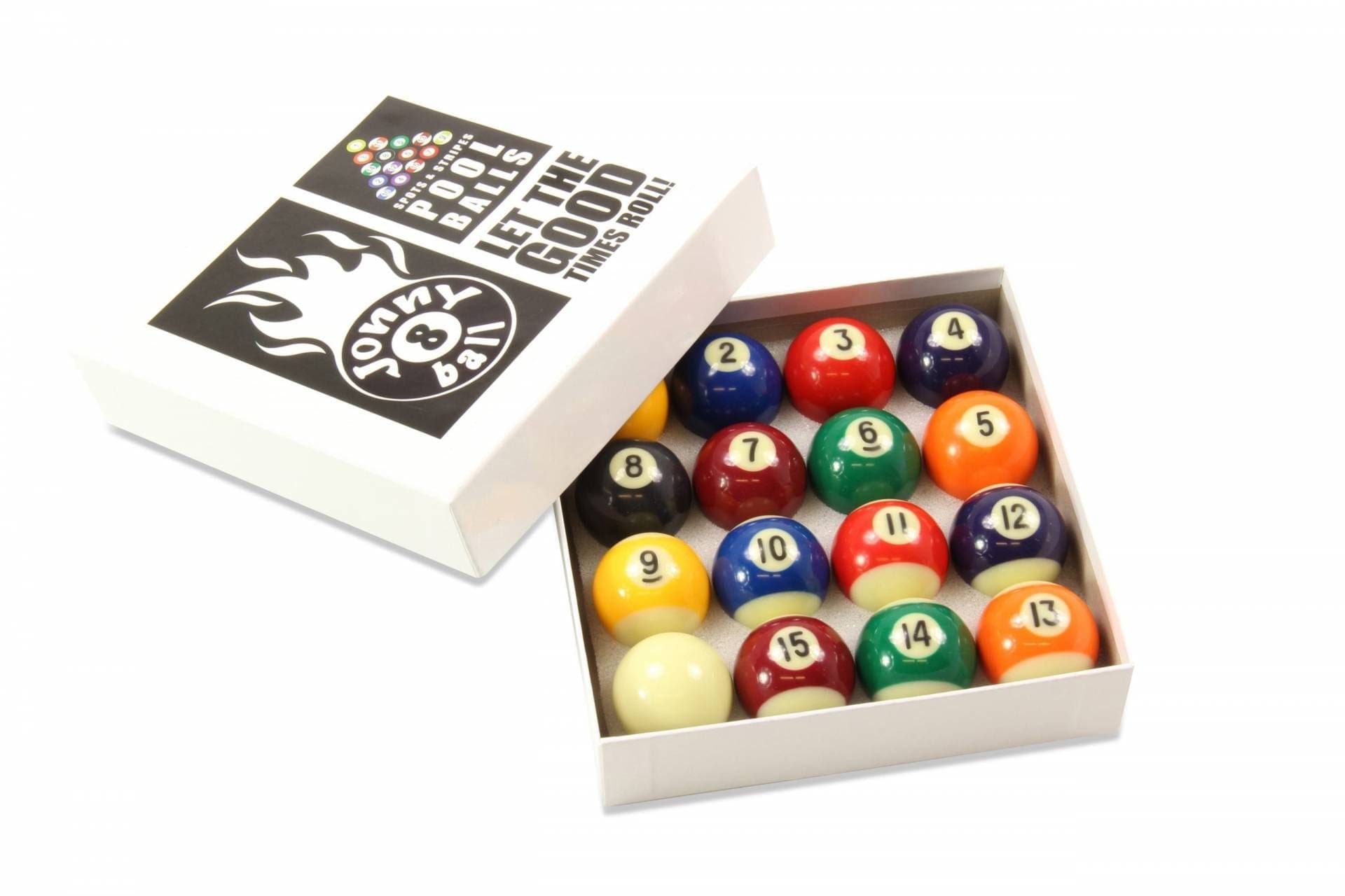 Jonny 8 Ball 38mm spots and stripes pool balls with triangle