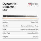 Dynamite Billiards DB1 American maple pool cue Cue + Case