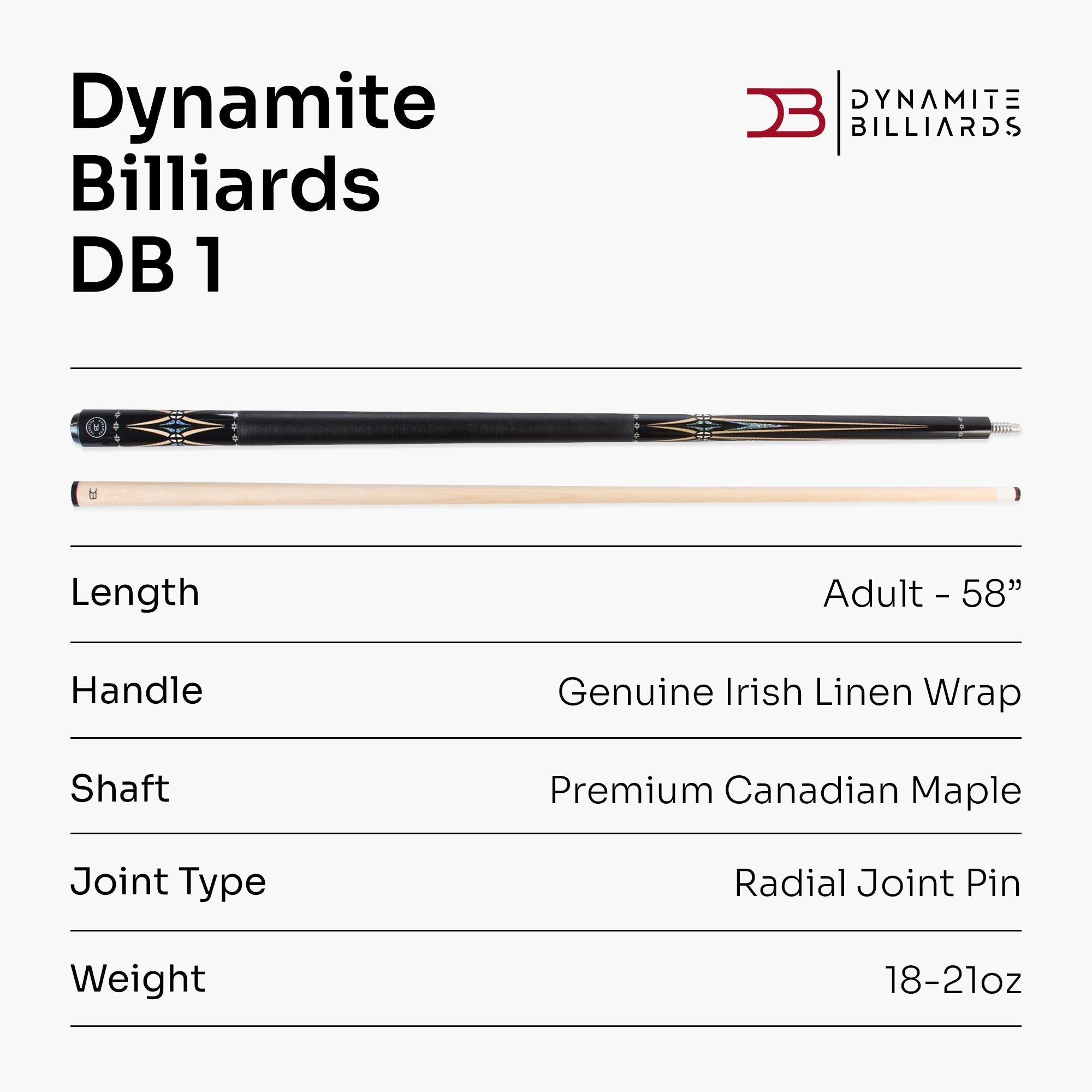 Dynamite Billiards DB1 American maple pool cue Cue + Case