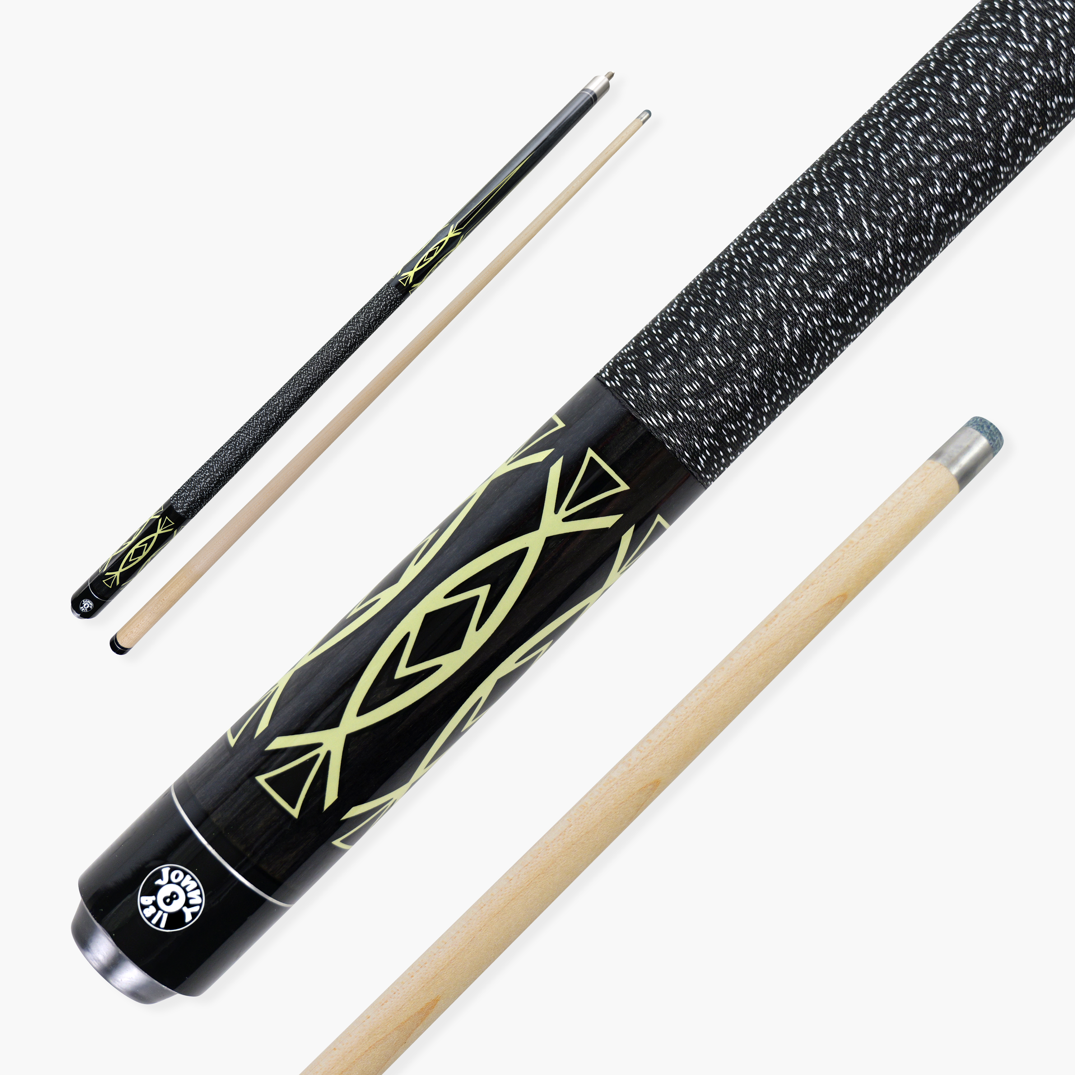 Jonny 8 Ball Geometric 57 Inch 2 Piece Snooker Pool Cue 10mm Tip Cue + Case