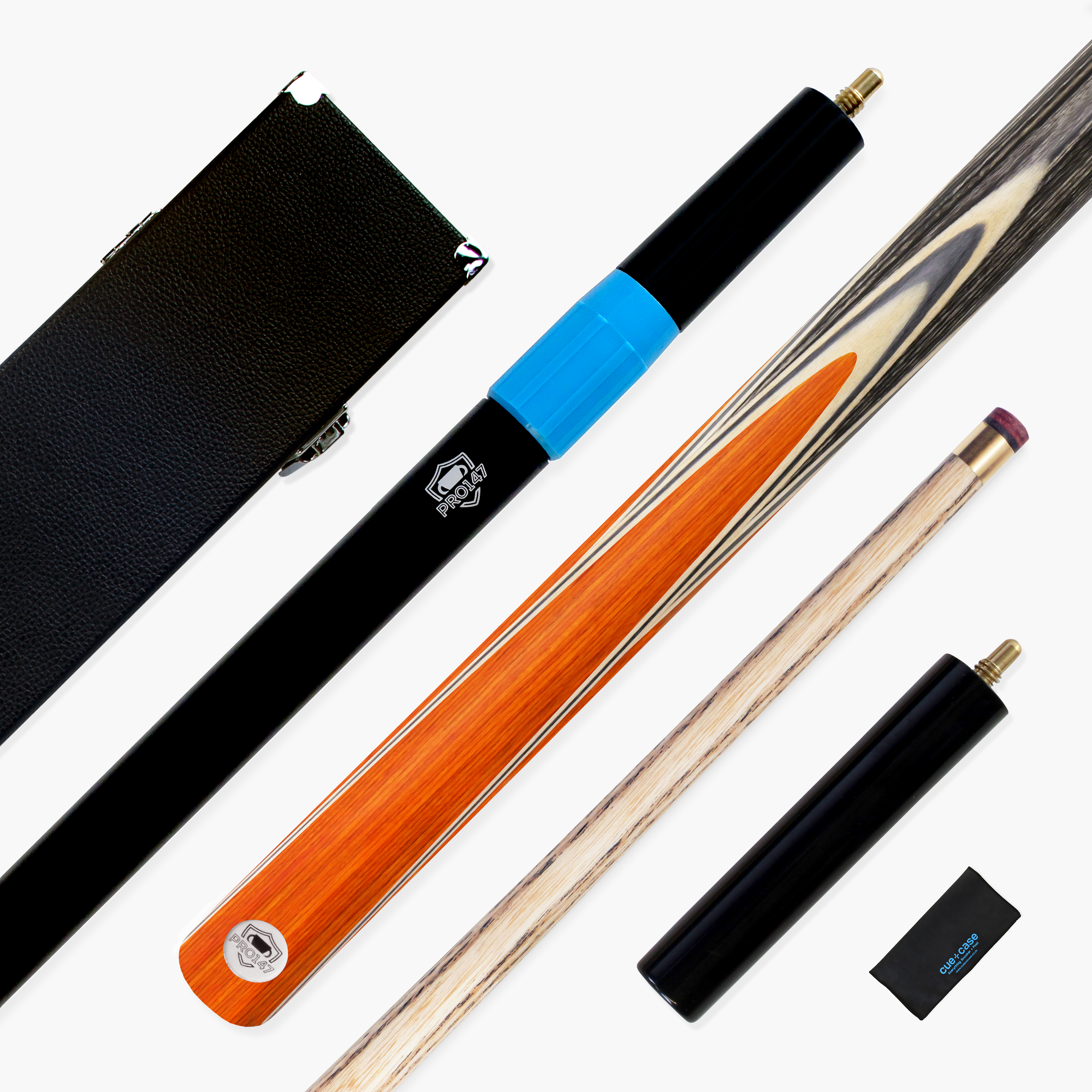 PRO147 TRIUMPH 2 Piece Premium Ash Snooker and Pool Cue and Case Set with 9.5mm Professional Layered Tip