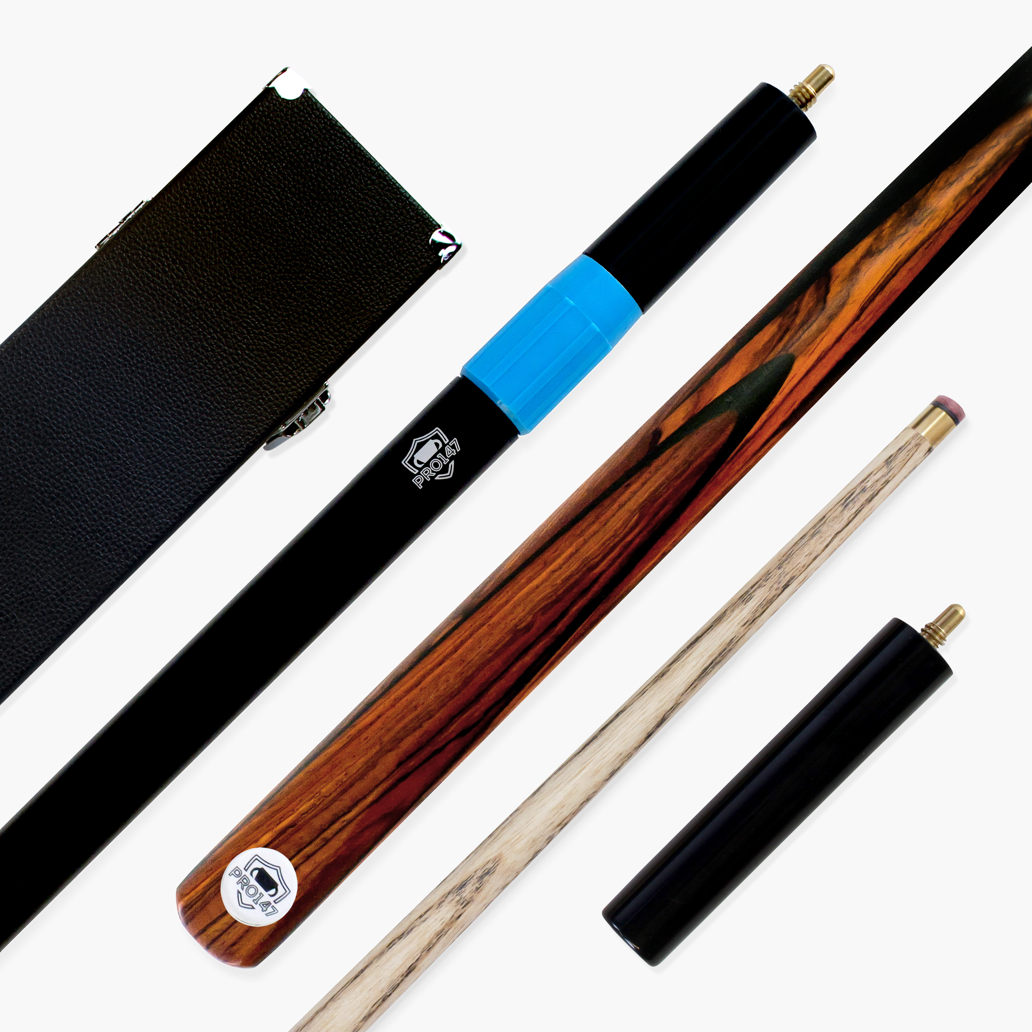 PRO147 Pearl Series Fire 57 Inch 2 Piece Snooker Pool Cue and Case Set 9.5mm Pro Leather Tip