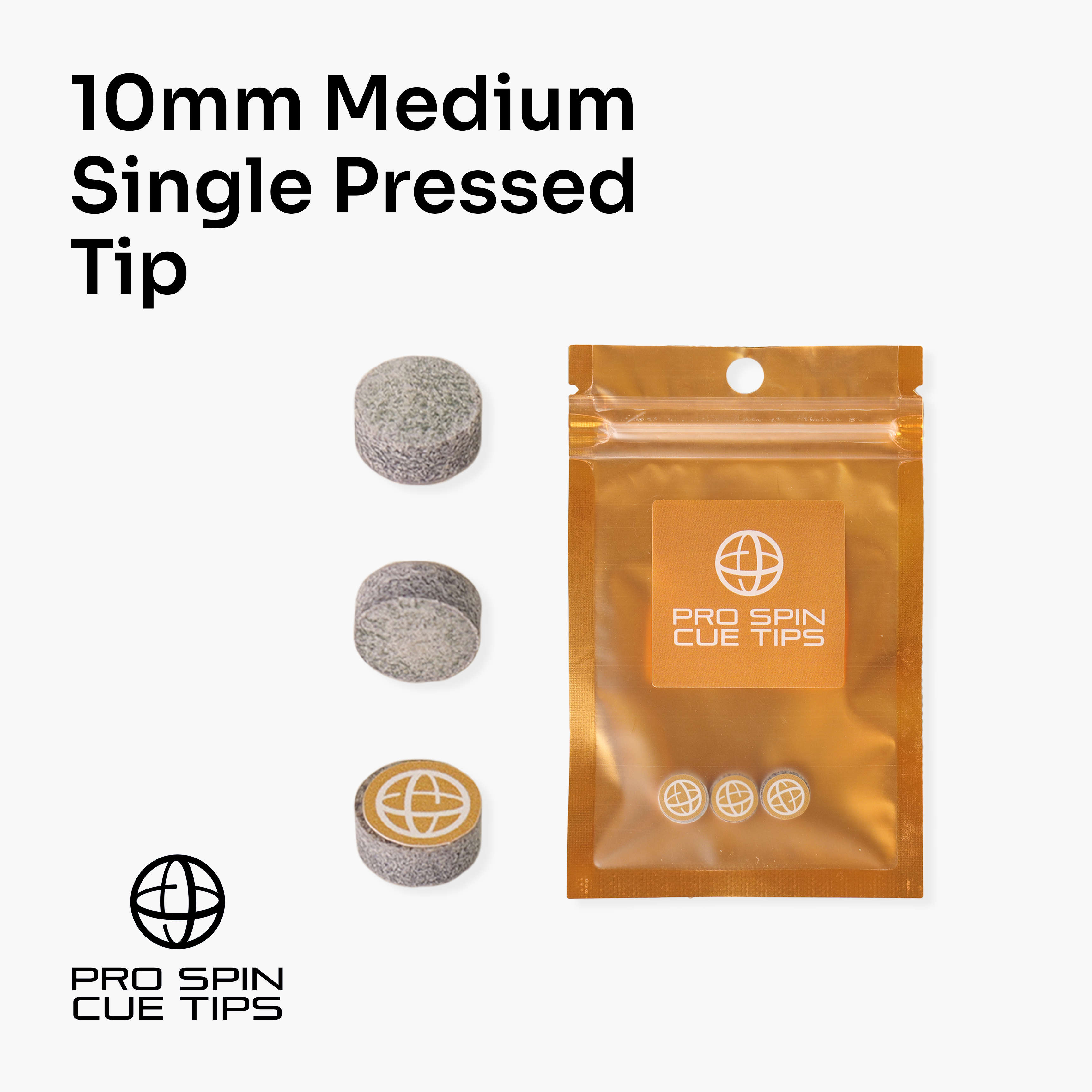 Pro Spin Single Pressed Medium Snooker Pool Cue Tip 10mm - Pack of 3 Tips