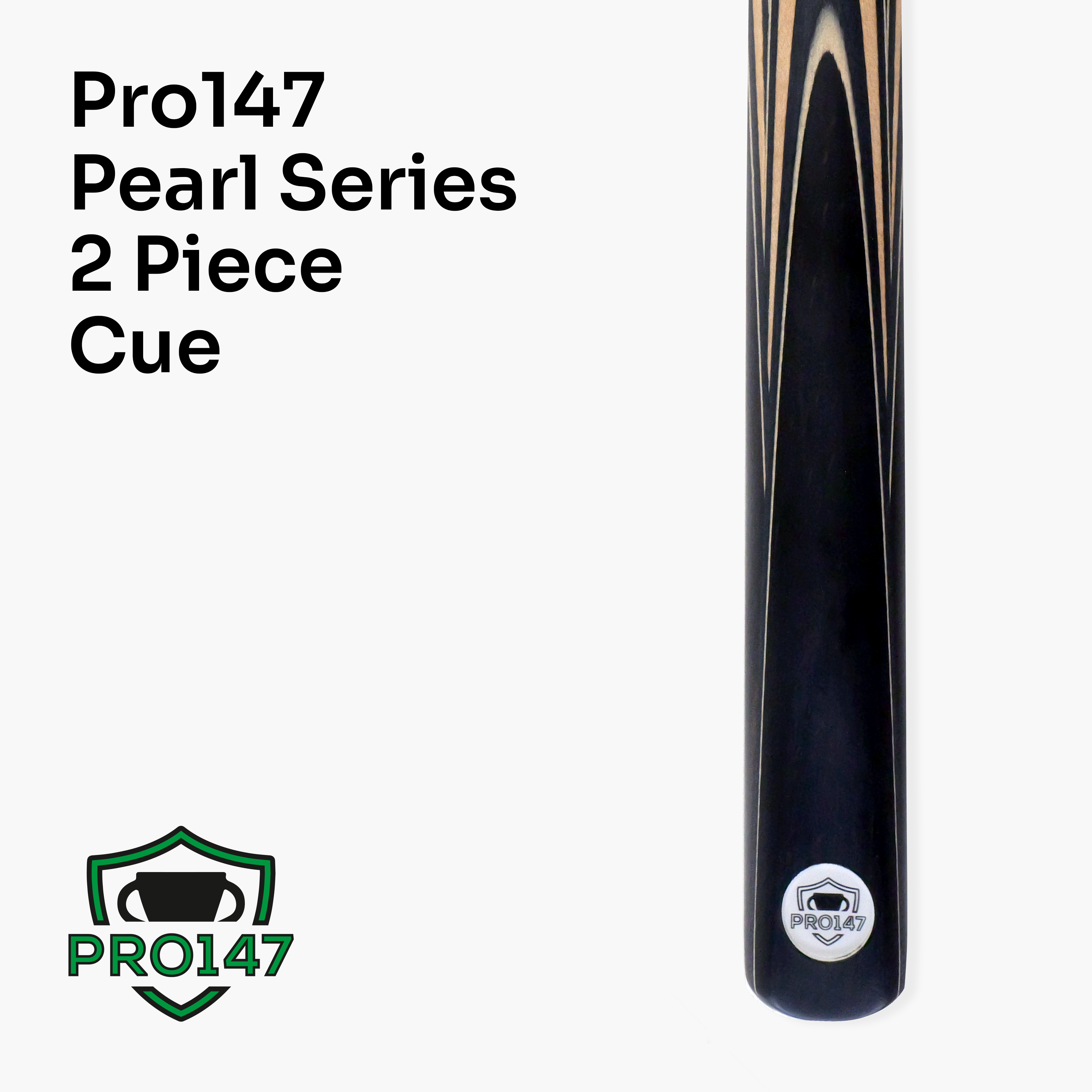 PRO147 Pearl Series Cream Hand Spliced 2 Piece 57 Inch Snooker Pool Cue with Smooth Premium Ash Shaft and Ebony Style Butt with 9.5mm Pro Leather Tip