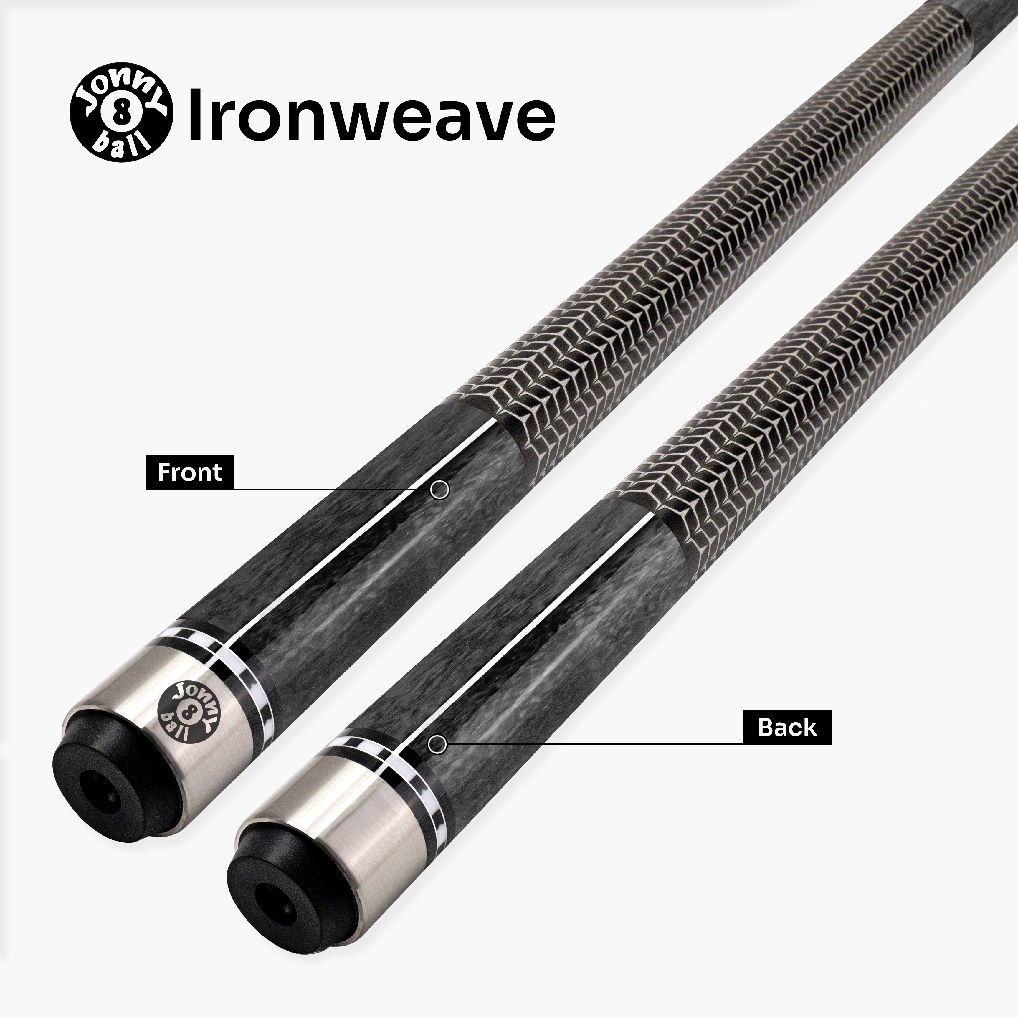 Jonny 8 Ball IRONWEAVE 2 Piece American Pool Cue with 12.5mm Layered Leather Tip