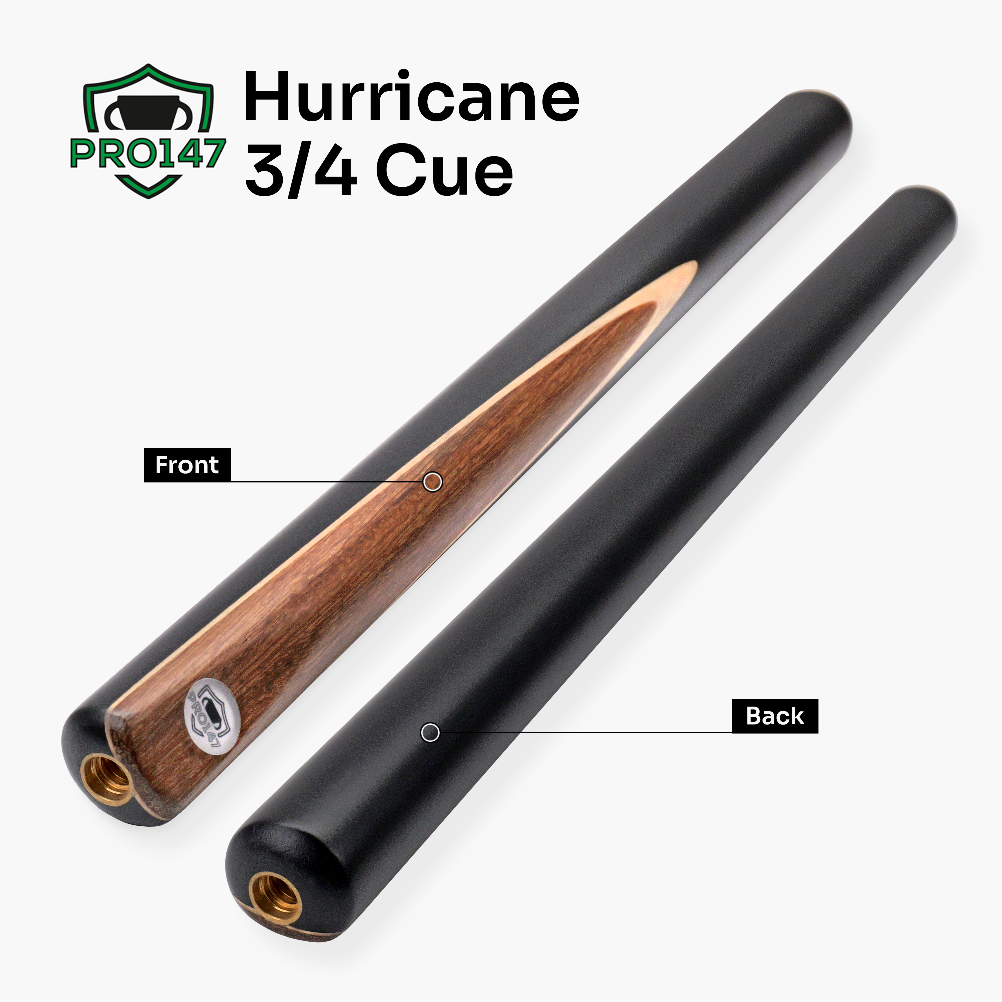 PRO147 Hurricane 57 Inch ¾ Joint Heavy Weight Snooker Pool Cue and Case Set 9.5mm Tip With Mini Butt