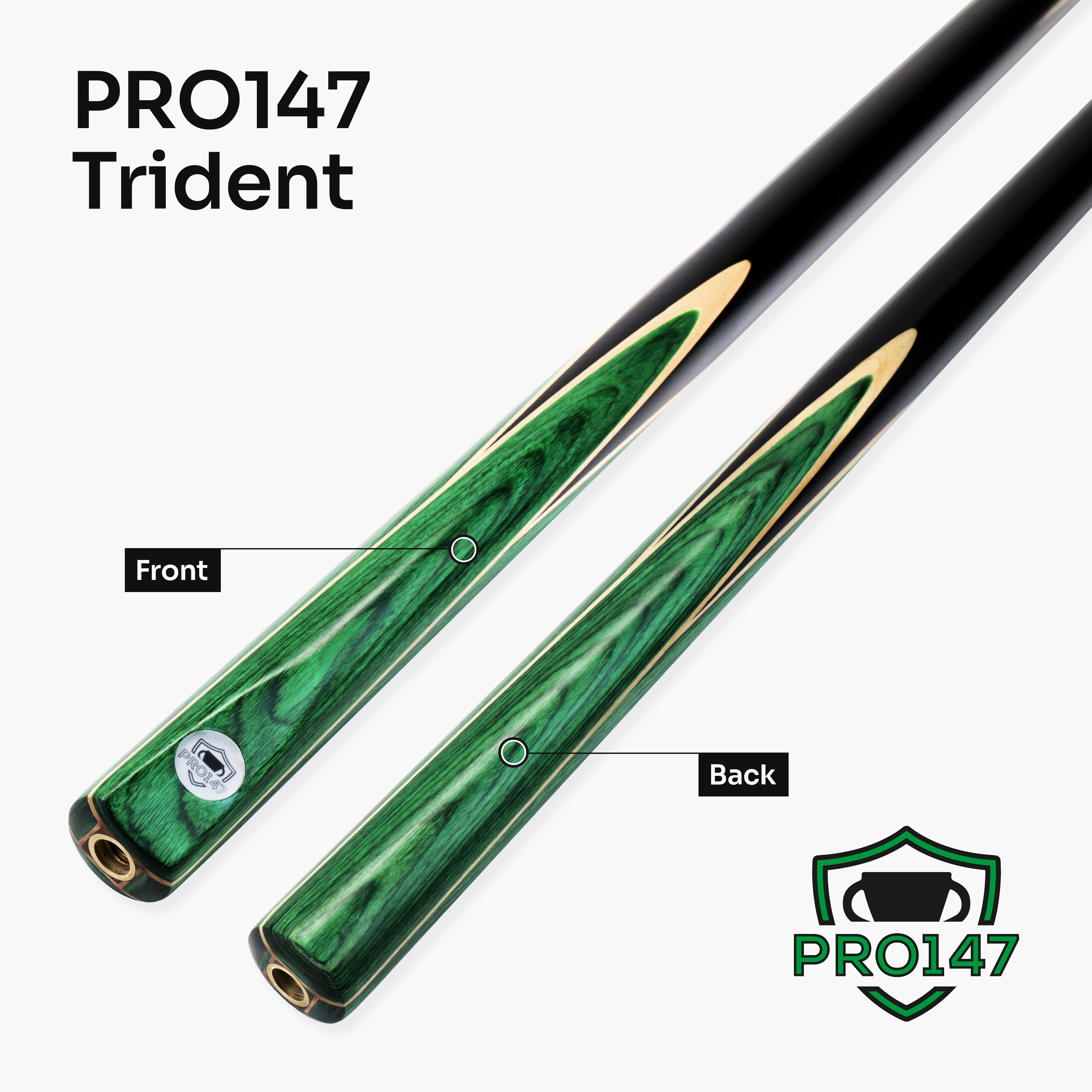 PRO147 Trident 57 Inch 1 Piece Hand Spliced Ash Snooker and Pool Cue with 9.5mm Tip