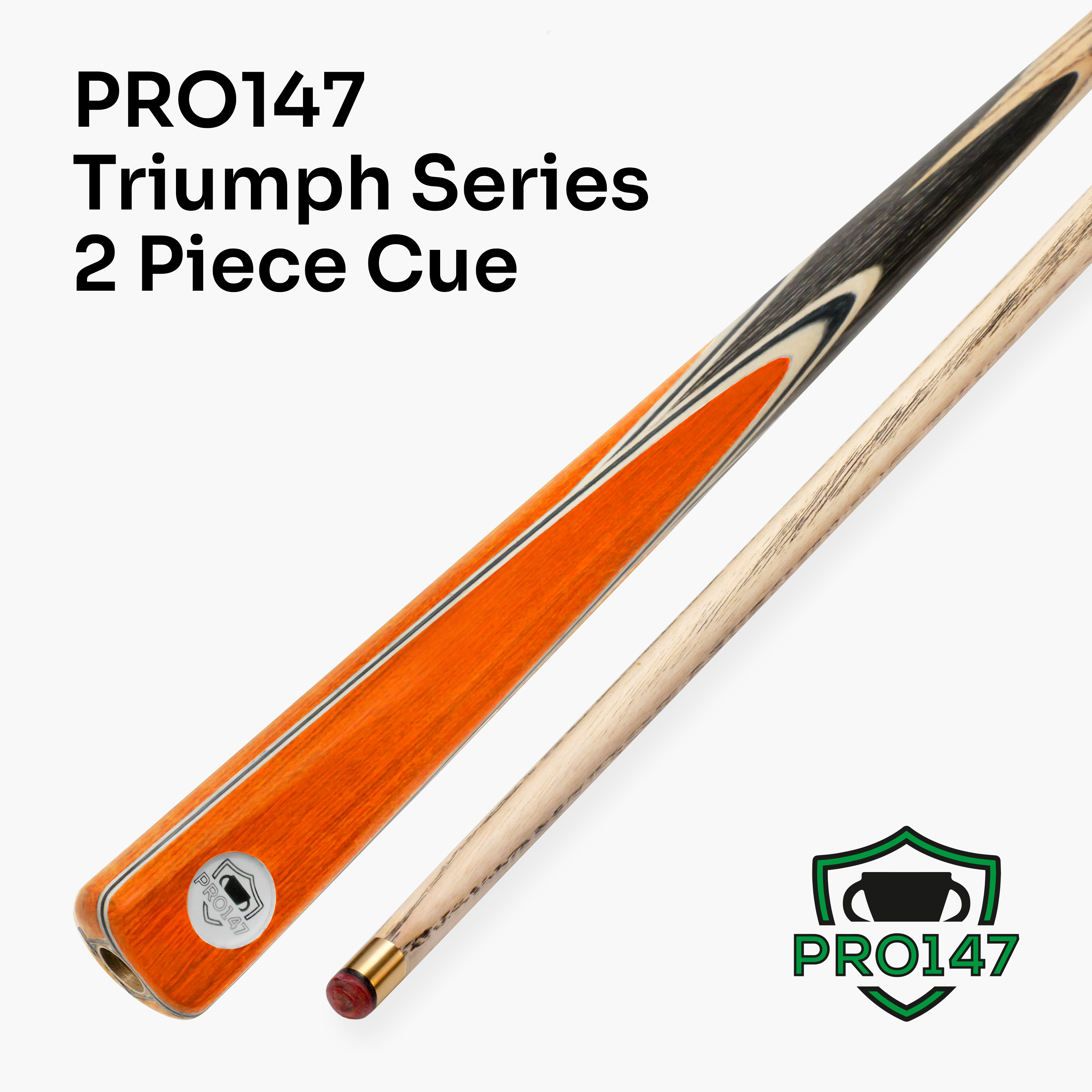 PRO147 TRIUMPH 2 Piece Premium Ash Snooker and Pool Cue and Case Set with 9.5mm Professional Layered Tip