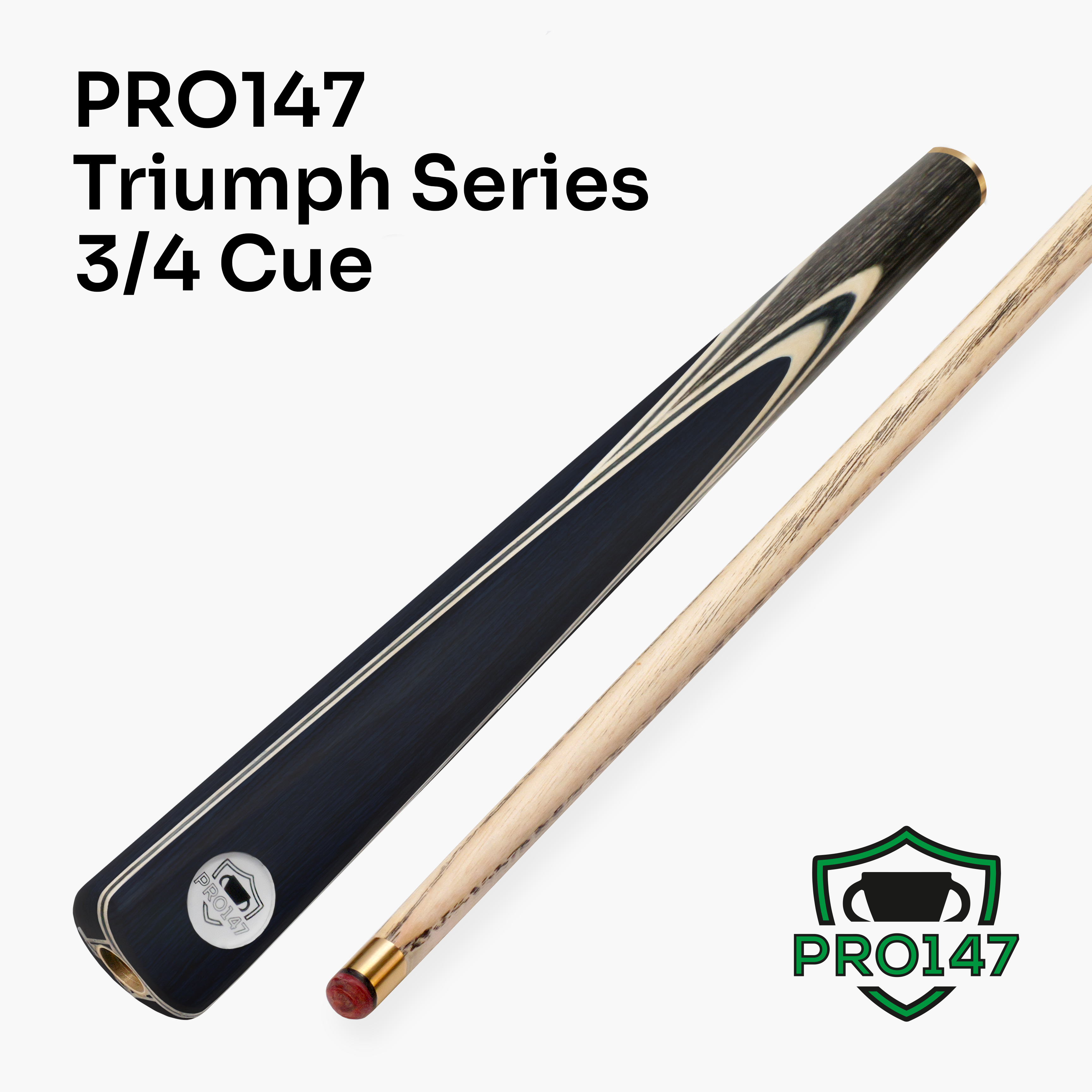 PRO147 TRIUMPH 3/4 Joint Premium Ash Snooker and Pool Cue and Case Set with 9.5mm Professional Layered Tip