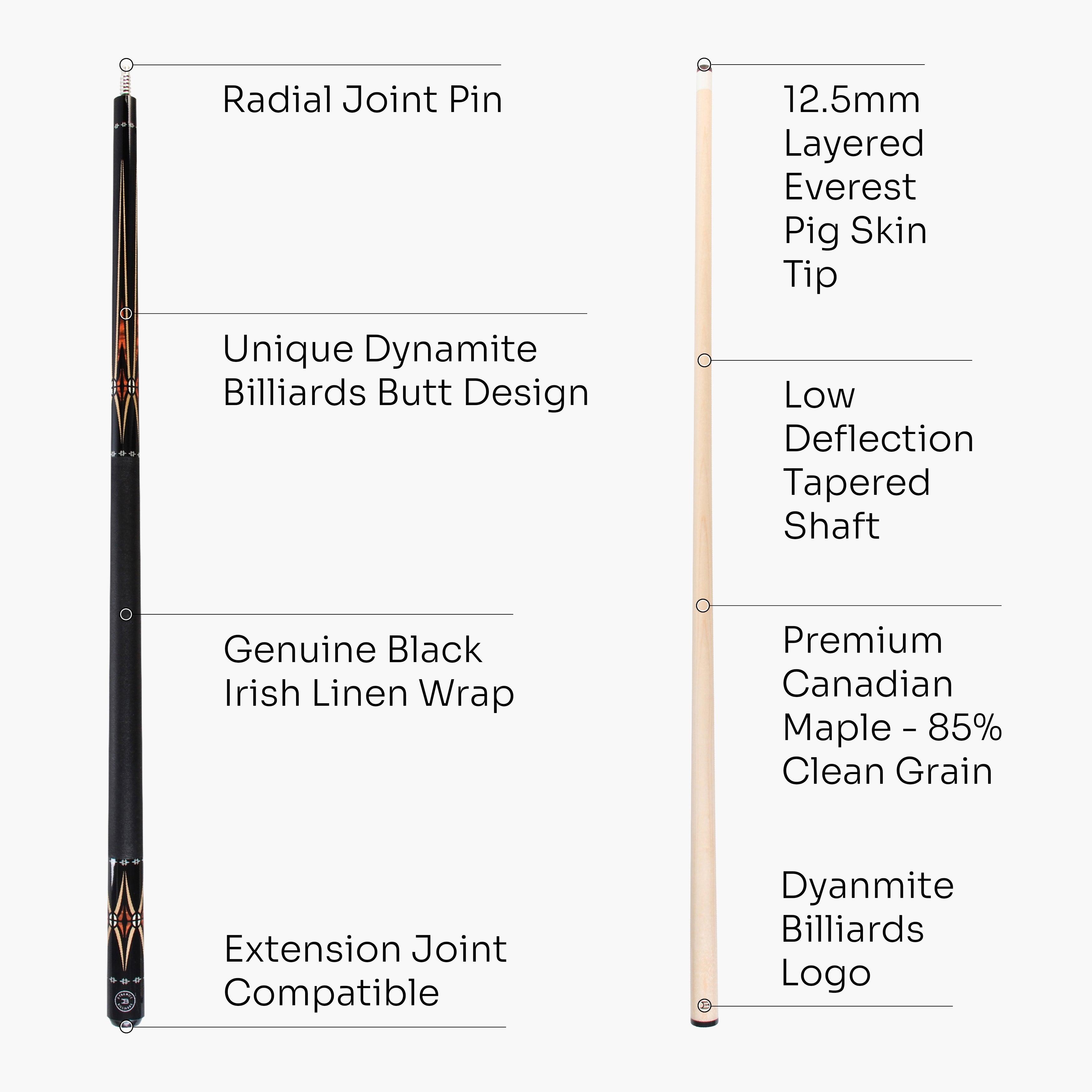 Dynamite Billiards DB2 American maple pool cue Cue + Case