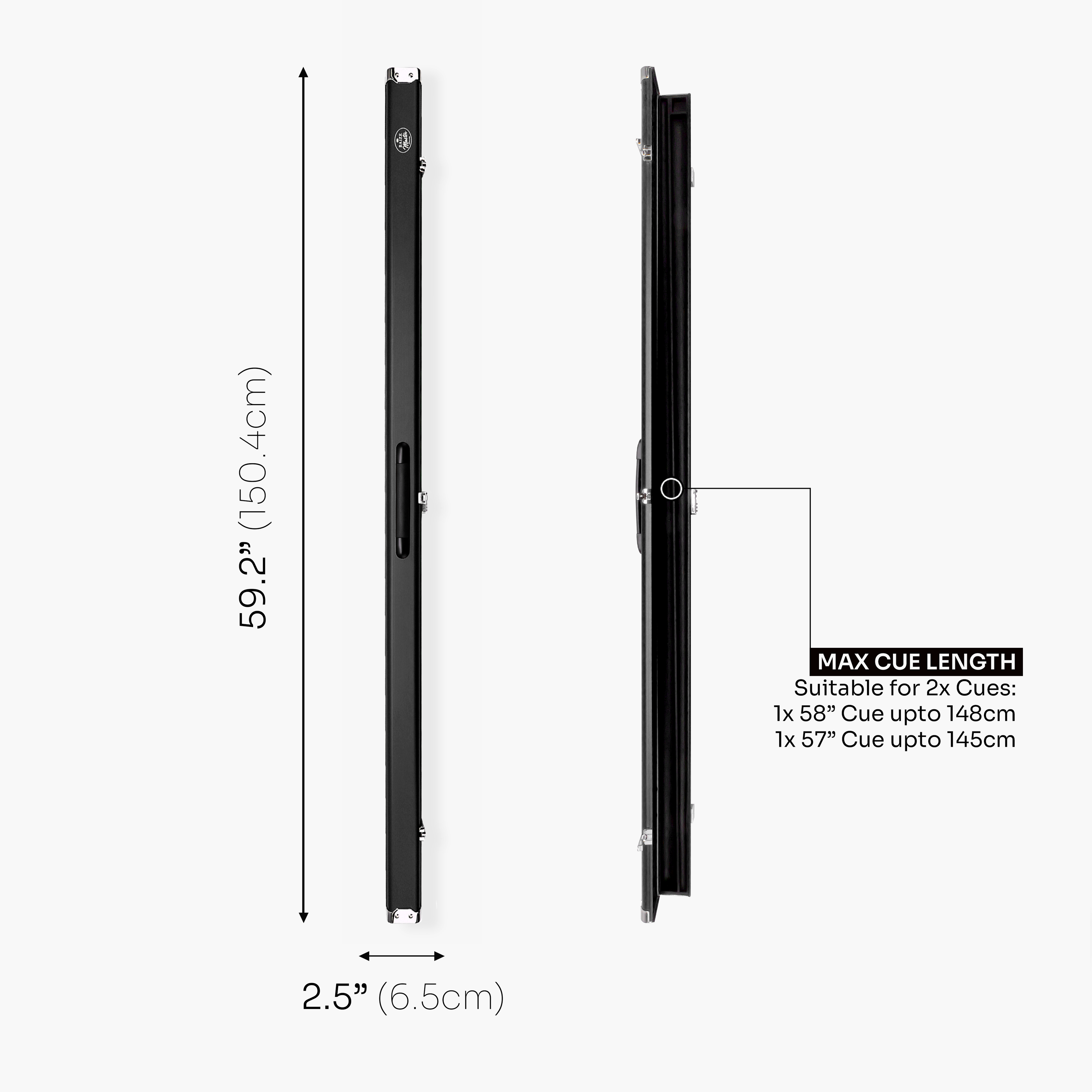 Baize Master Prestige Pro-Lock 1-piece metal cue case - 2 cues