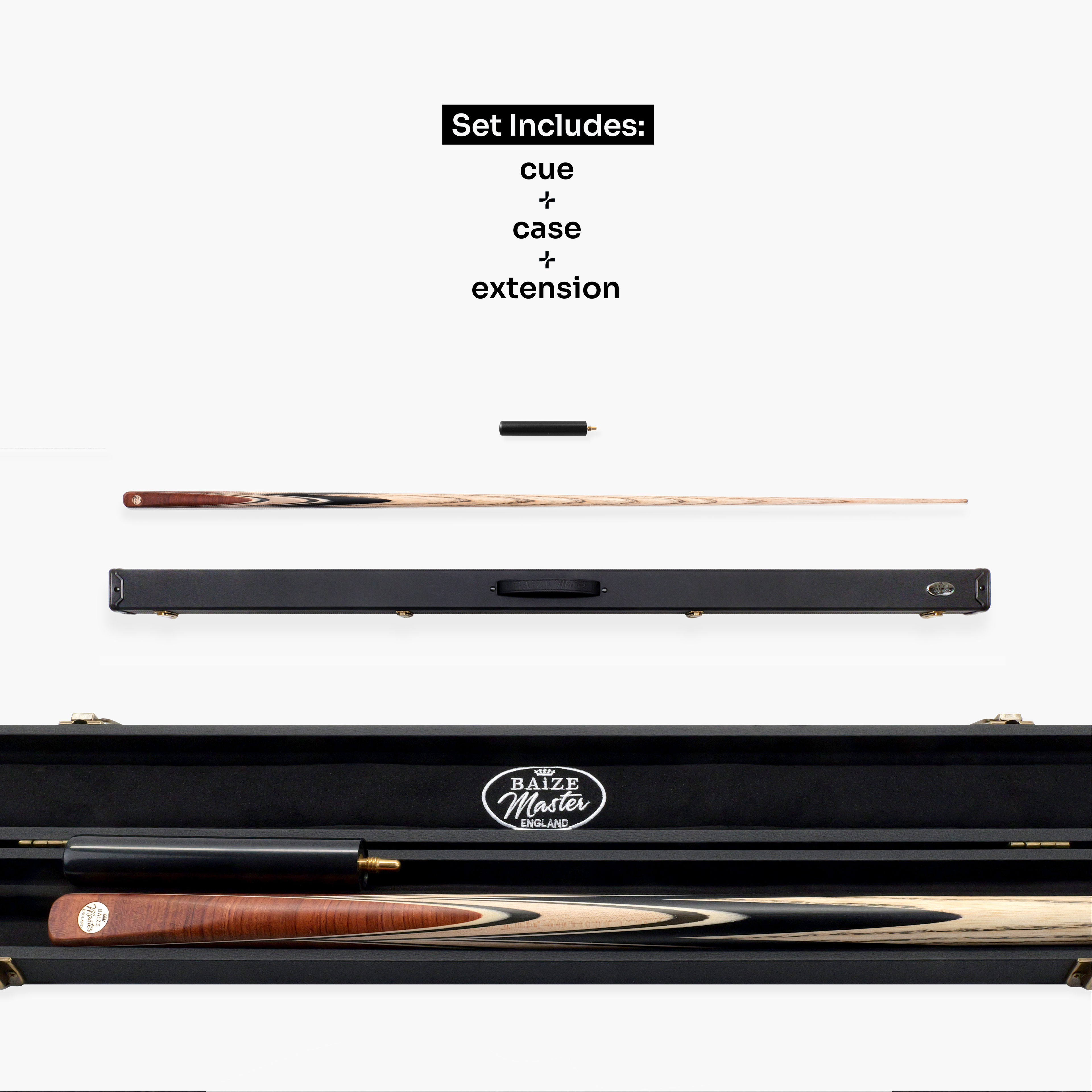 Baize Master Russet Marksman 1 Piece Cue and Case Set with Baize Master Black Plastic Ends Case + Mini Butt