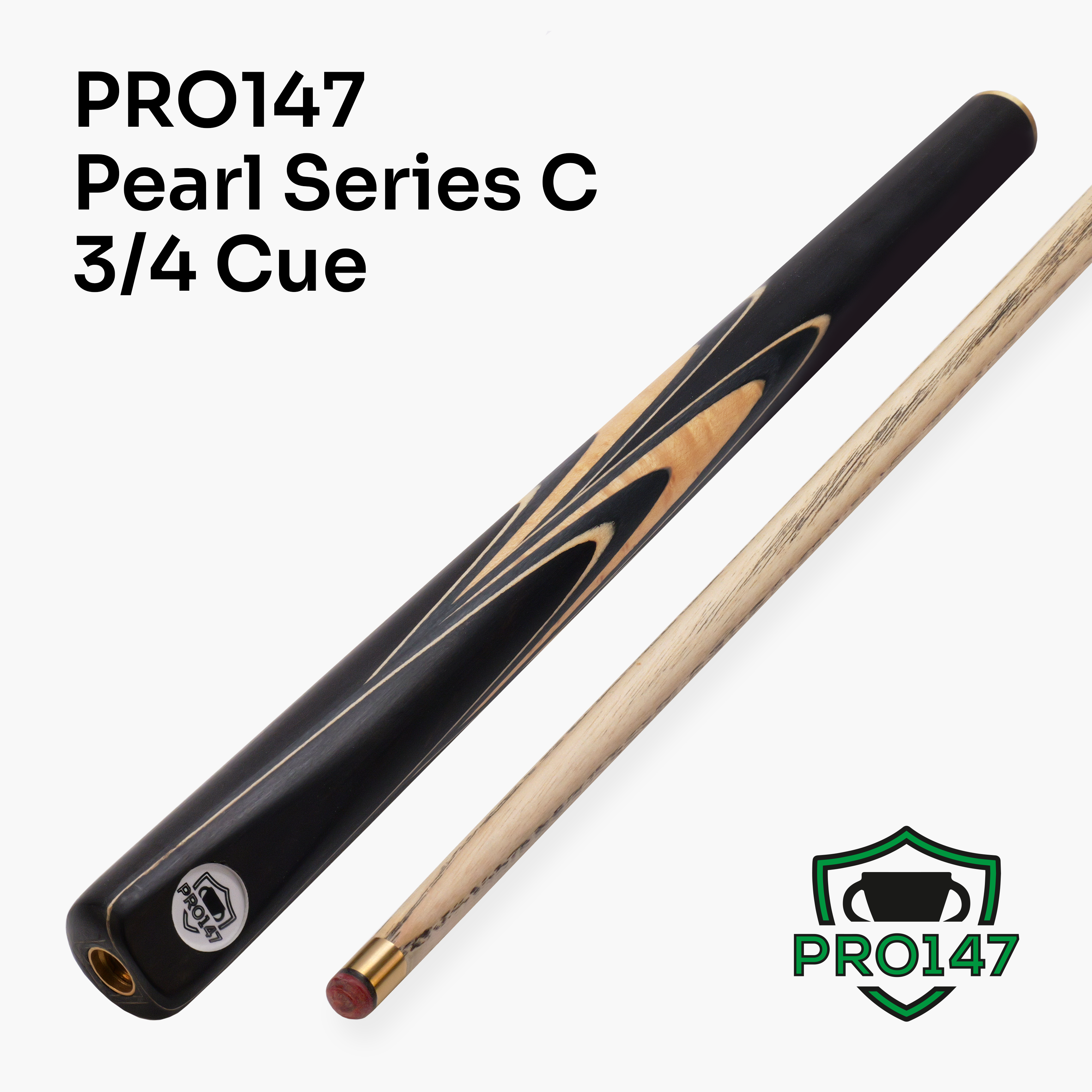 PRO147 Pearl Series Cream 57 Inch 3/4 Jointed Snooker Pool Cue and Case Set 9.5mm Pro Tip