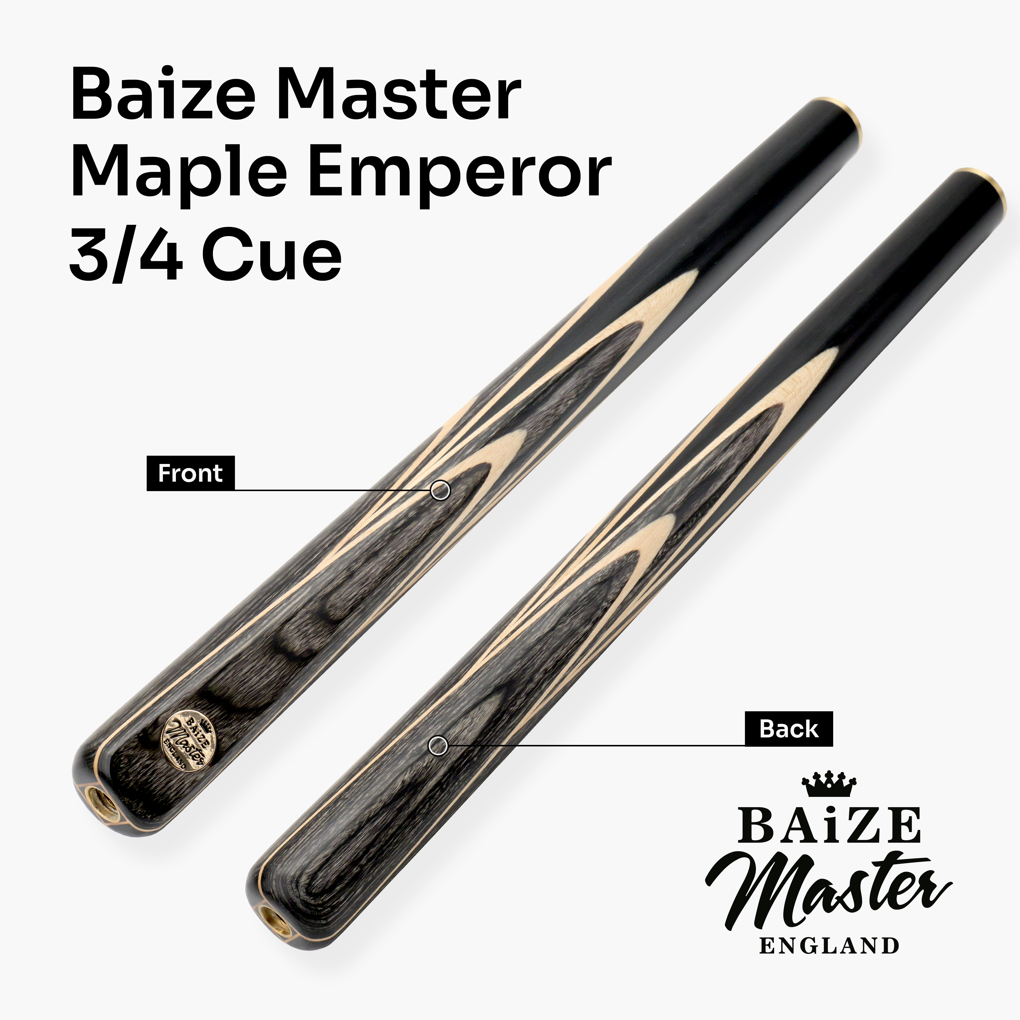 G14 Baize Master MAPLE EMPEROR 57 Inch 3/4 English 8 Ball Pool Cue with 8.5mm Tip + Mini Butt Extension