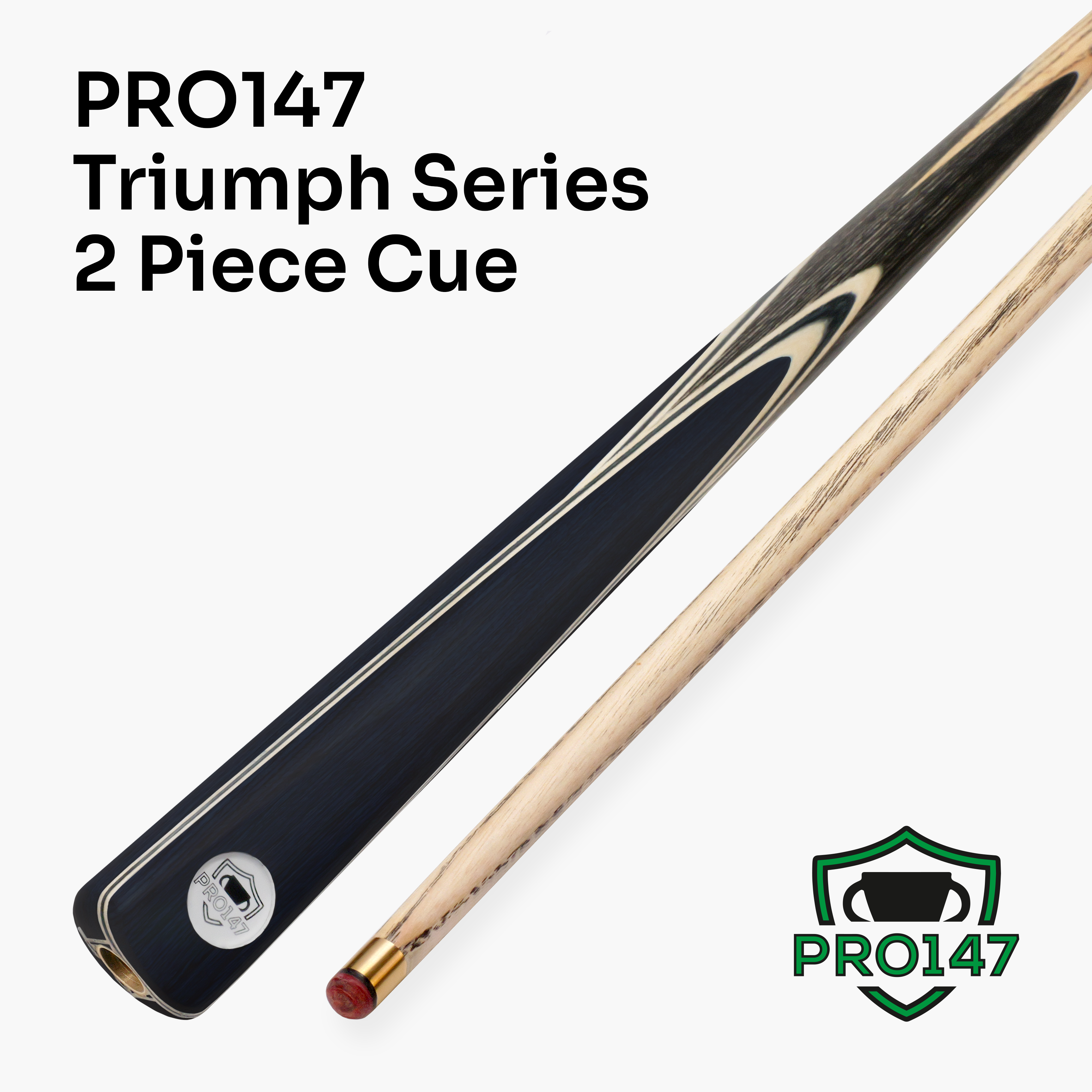 PRO147 TRIUMPH 2 Piece Premium Ash Snooker and Pool Cue and Case Set with 9.5mm Professional Layered Tip