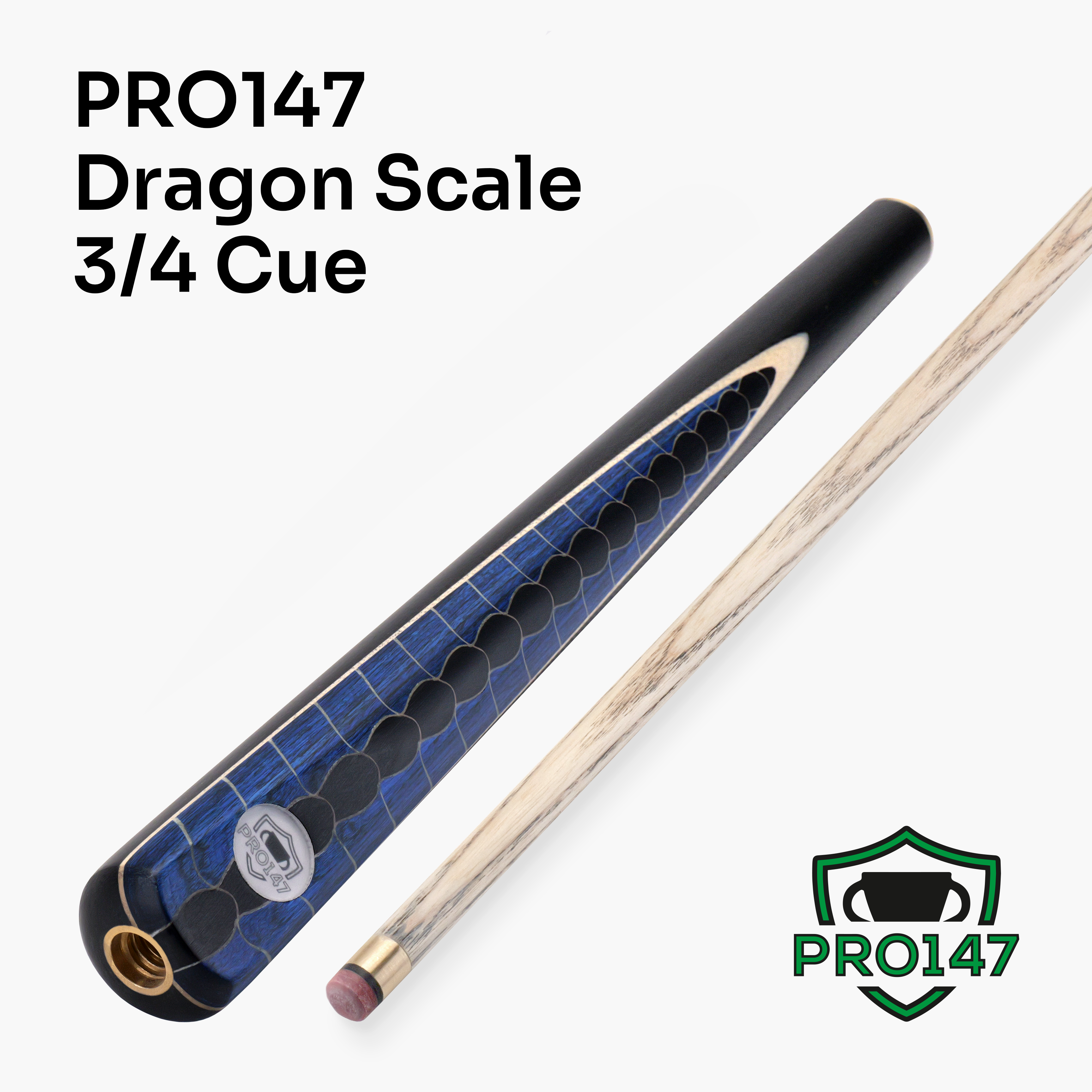PRO147 Dragon Scale 57 Inch ¾ Joint Premium Ash Snooker and Pool Cue and Case Set with 9.5mm Professional Layered Tip