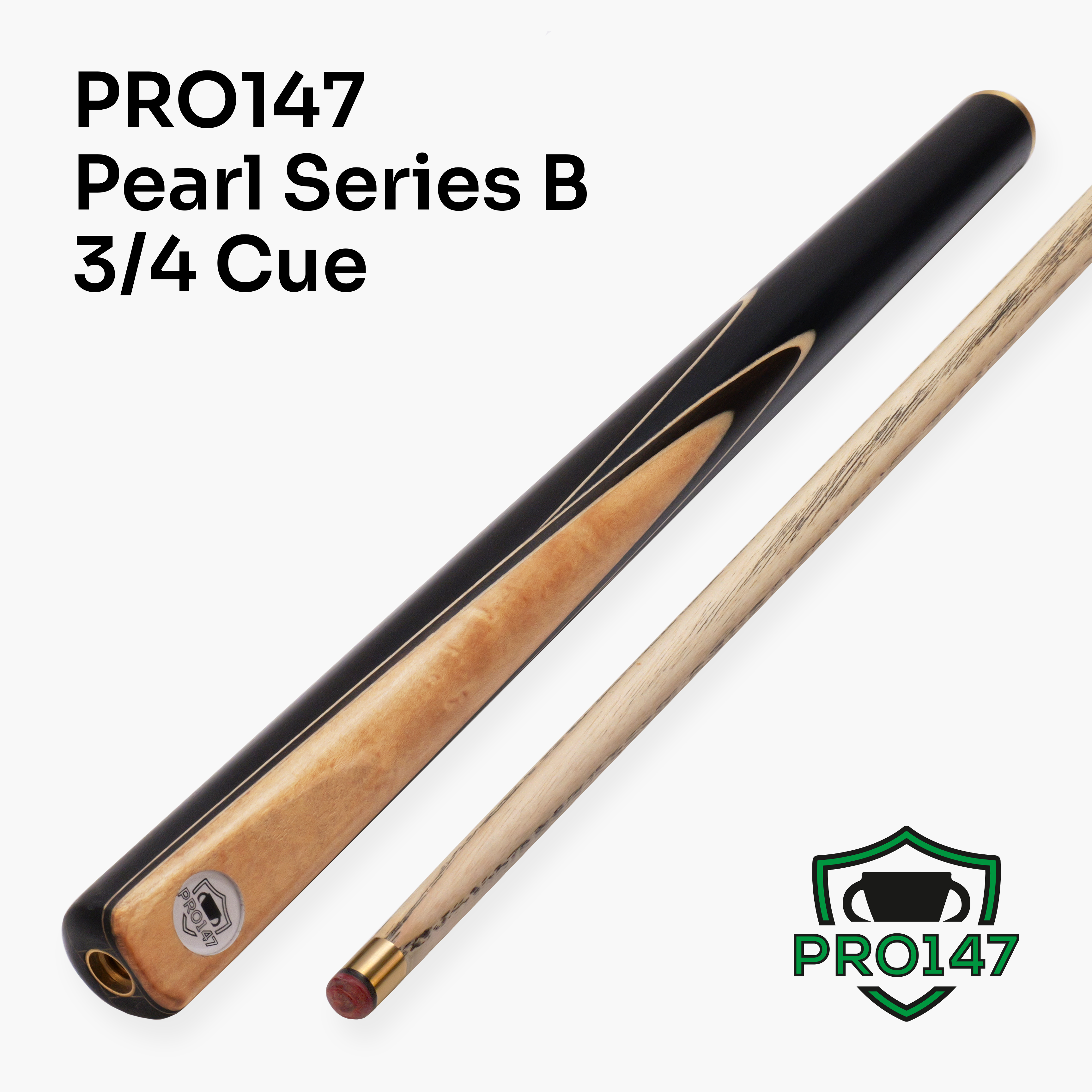 PRO147 Pearl Series Olive 57 Inch 3/4 Jointed Snooker Pool Cue and Case Set 9.5mm Pro Tip
