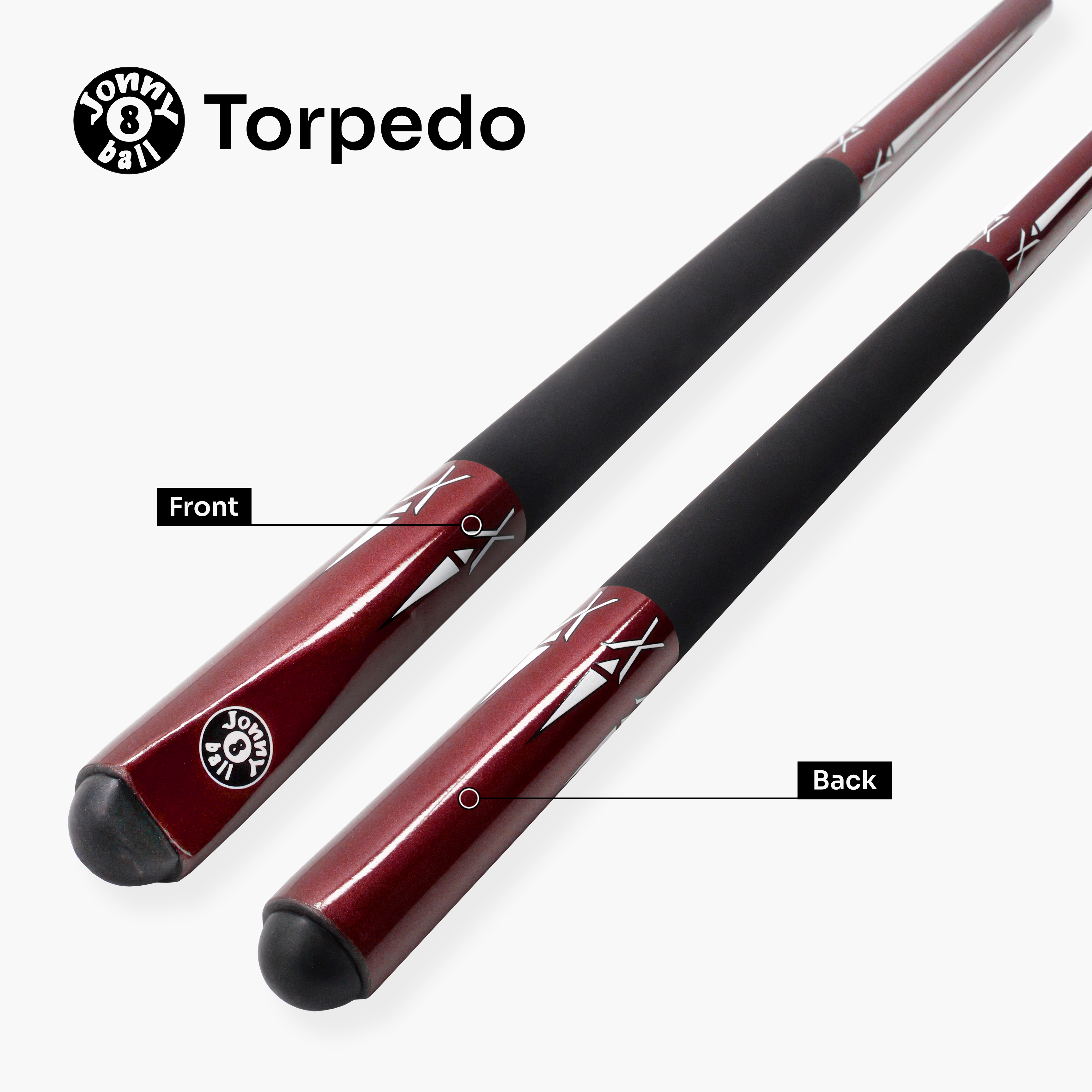 Jonny 8 Ball RED TORPEDO 48 Inch 2 Piece Junior Kids Snooker Pool Cue and Hard Case Set 9.5mm Tip