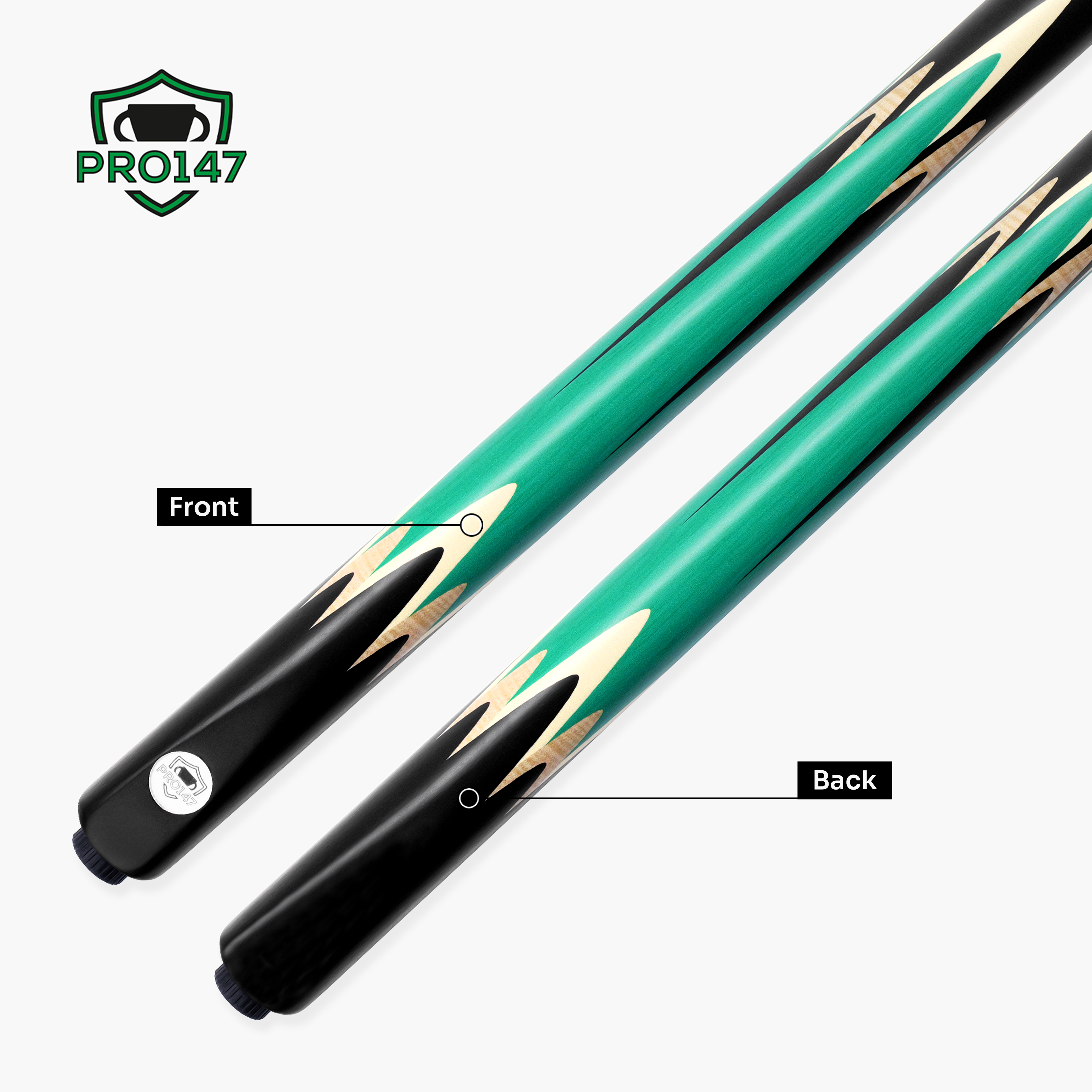 PRO147 Lancet 3/4 Joint Snooker and Pool Cue and Case Set with 9.5mm Green Layered Tip