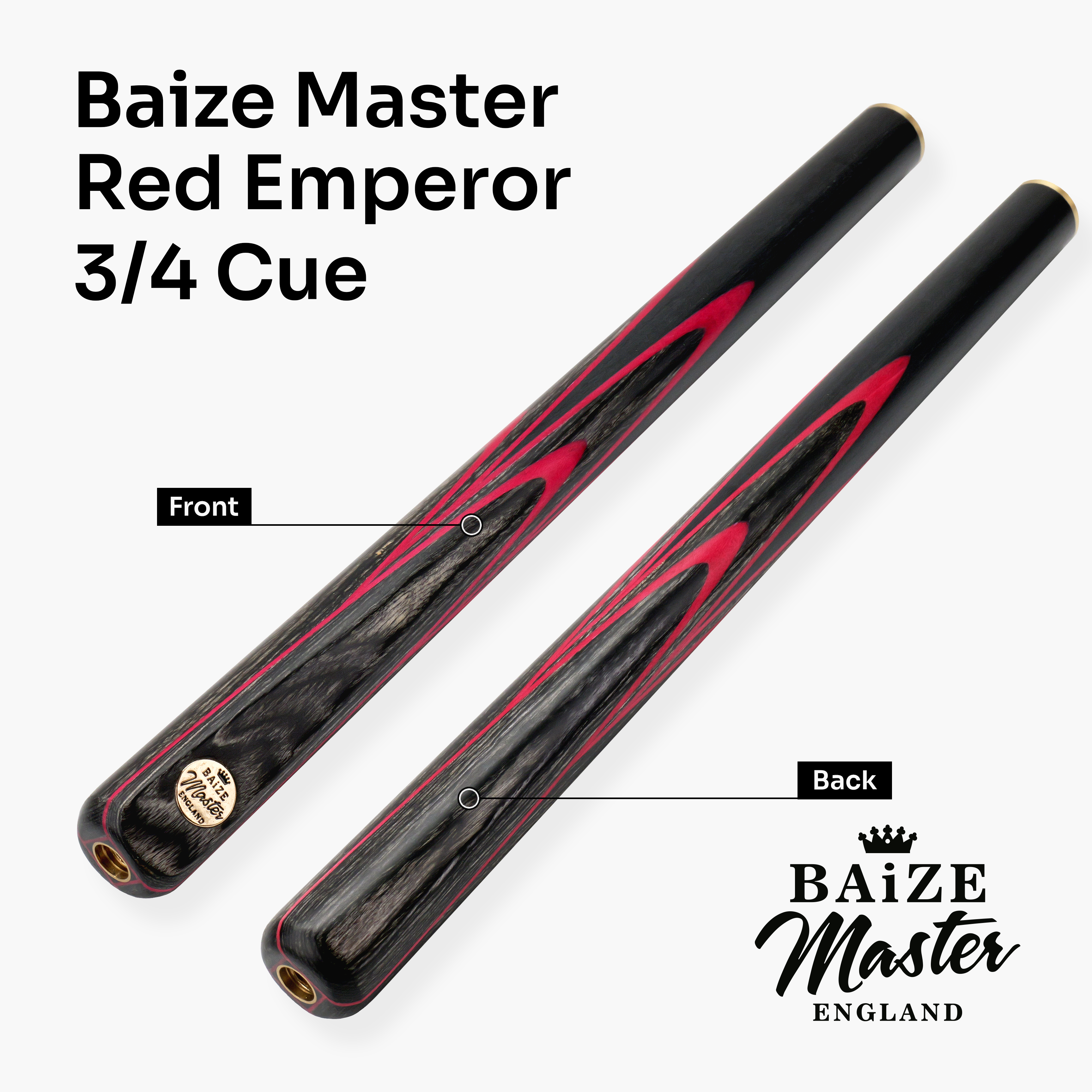 G14 Baize Master RED EMPEROR 57 Inch 3/4 English 8 Ball Pool Cue with 8.5mm Tip + Mini Butt Extension