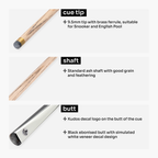 Kudos Classic Range 57 Inch Heavy Weight 2 Piece Traditional Ash Snooker Pool Cue with 9.5mm Tip